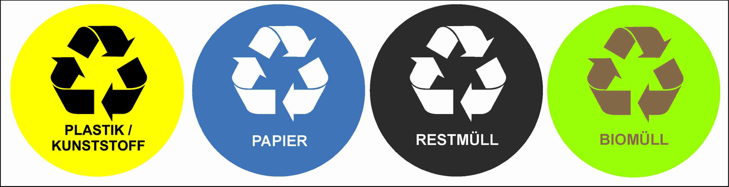 Mülltonnen Aufkleber Sticker, 4er Set, bunt, 6 cm, 10cm, 15cm oder 20cm Durchmesser Aufkleber Skins4u