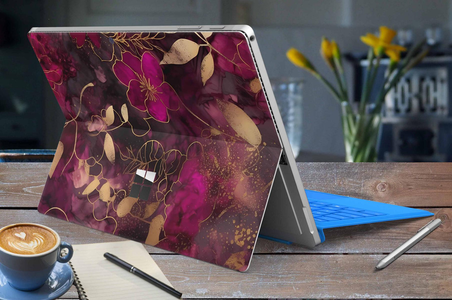 Microsoft Surface Go 3 Skins Design Vinyl Premium Folie Modellwahl Motiv Flowers Dark Aufkleber skins4u