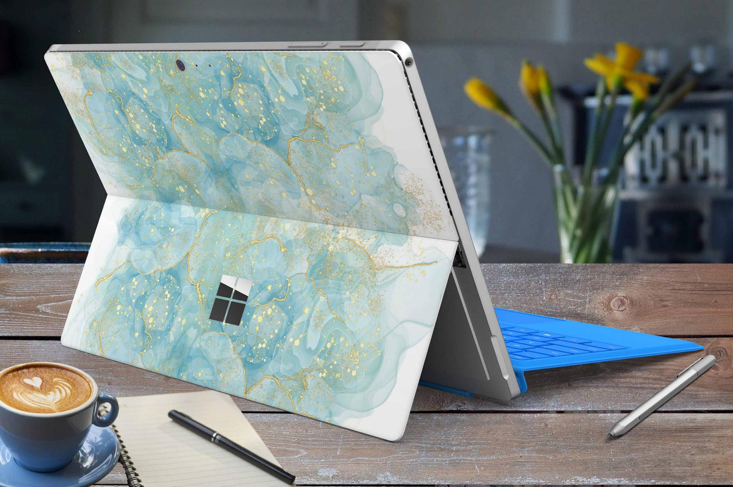 Microsoft Surface Go 2 Skins Design Vinyl Premium Folie Modellwahl Motiv Türkis Gold Aufkleber skins4u