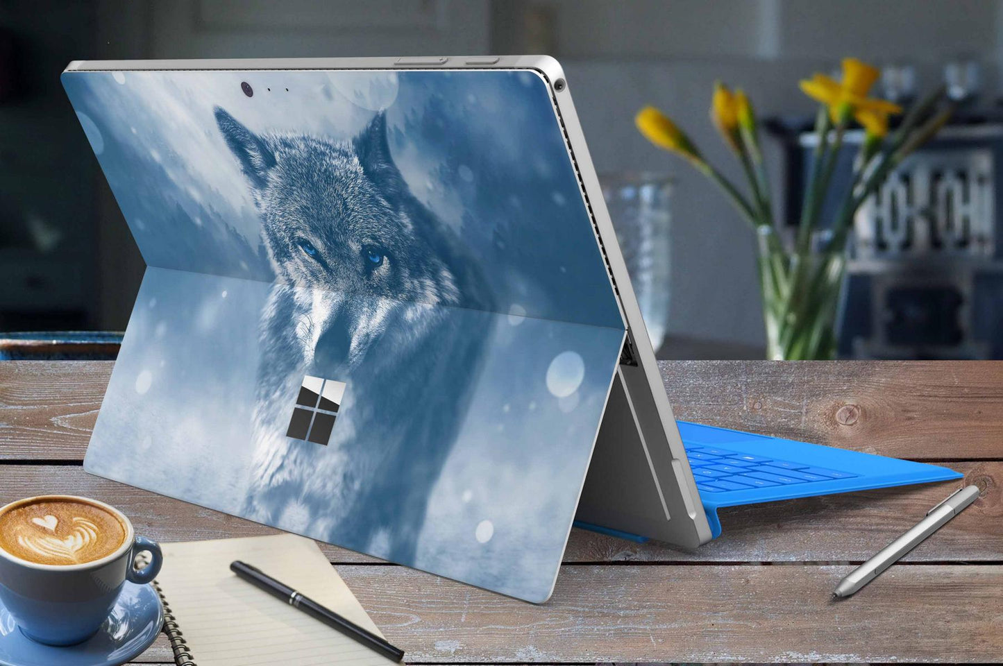 Microsoft Surface Pro 11 Skin Design Vinyl Premium Folie Modellwahl Motiv Wolf blue Eyes Aufkleber skins4u