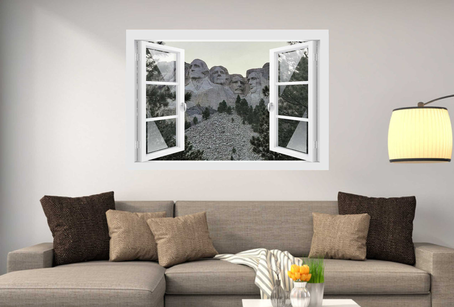 Offenes Fenster 3D Wandtattoo – Selbstklebender Wandaufkleber/Wandsticker – Motiv Mount Rushmore Wandtattoo skins4u