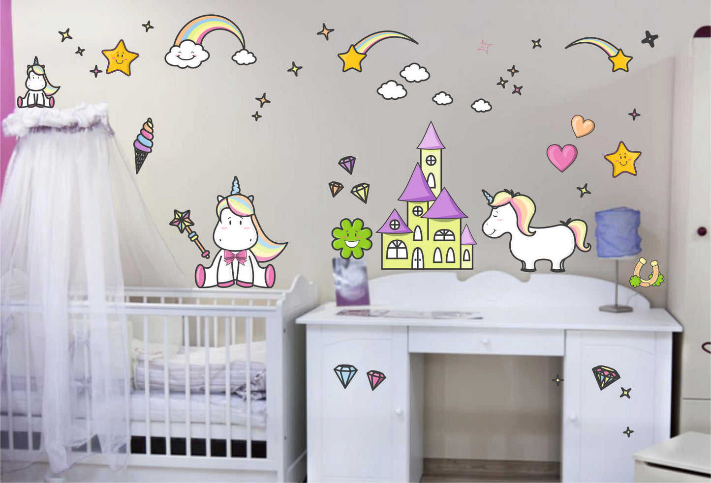 Wandtattoo Kinderzimmer Einhorn Sticker Set Aufkleber Wand Deko Wandtattoo Skins4u