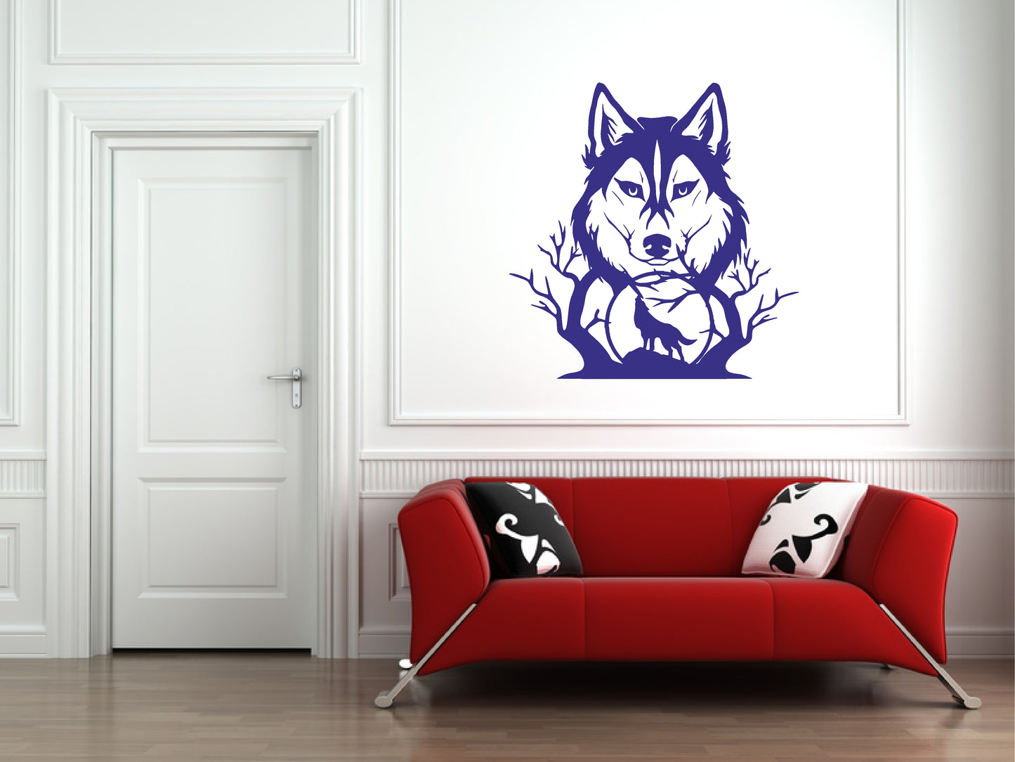 Wandtattoo WOLF mit Mond und Baum Wölfe Wandtattoo Skins4u