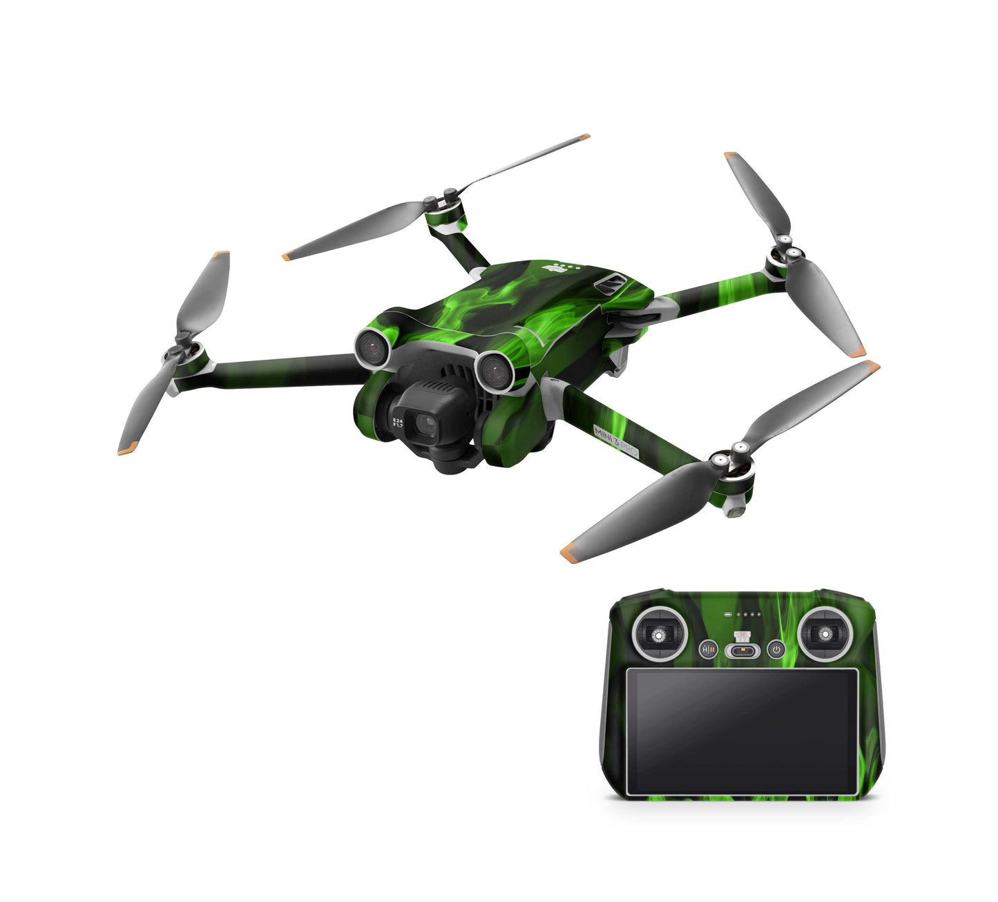 DJI Mini 4 Pro Skin + RC2 Controller Skins Vinyl Folierung Drohne Grüne Flammen Aufkleber skins4u