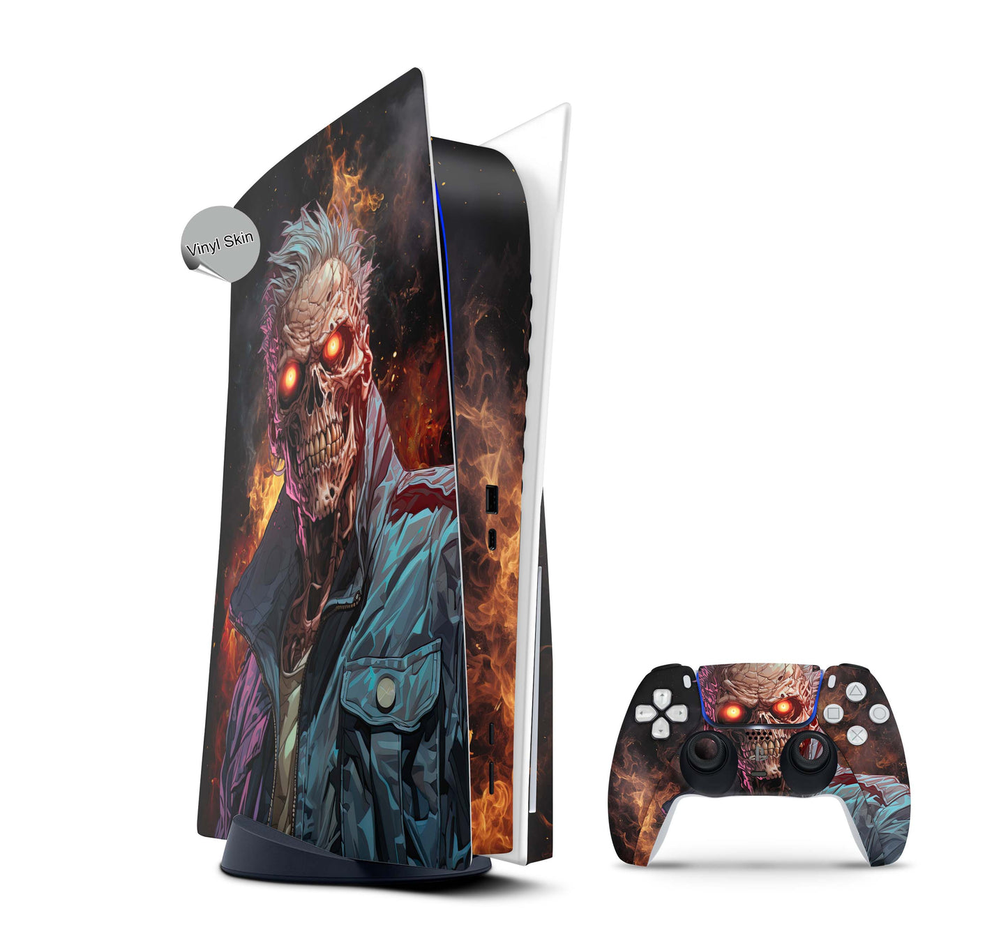 PS5 Skin Design Aufkleber Vinyl Folie Premium Skins mit PS5 Controller Zombie Fire Aufkleber Skins4u