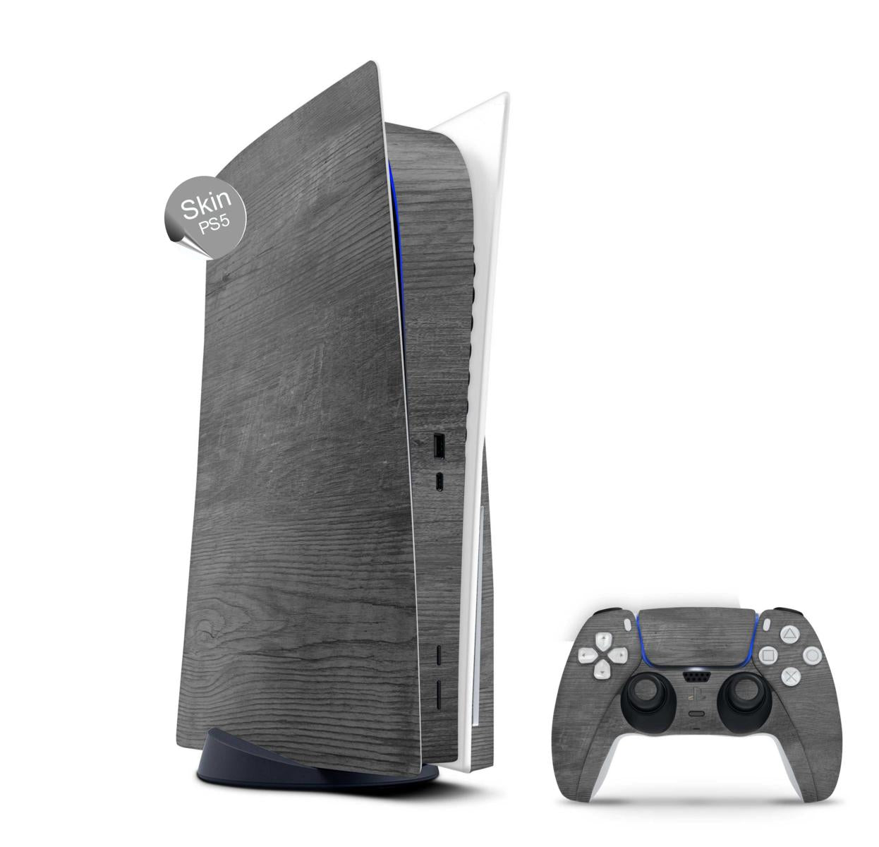 PS5 Skin Design Aufkleber Vinyl Folie Premium Skins mit PS5 Controller Black Woodgrain Aufkleber Skins4u