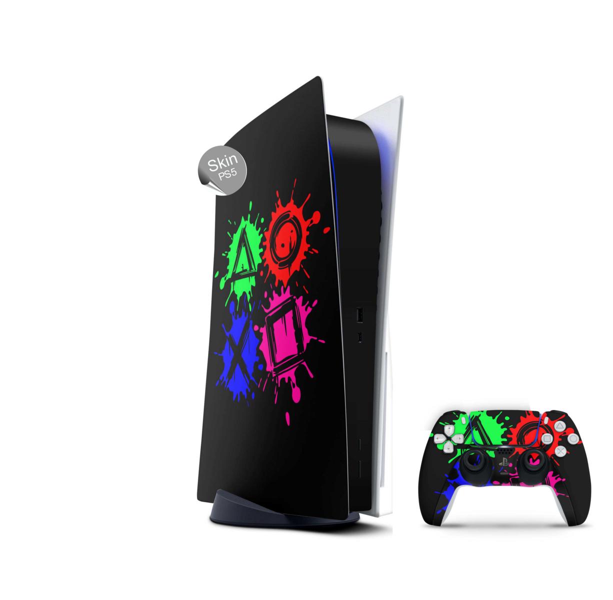 PS5 Skin Design Aufkleber Vinyl Folie Premium Skins mit PS5 Controller Buttons black Aufkleber Skins4u