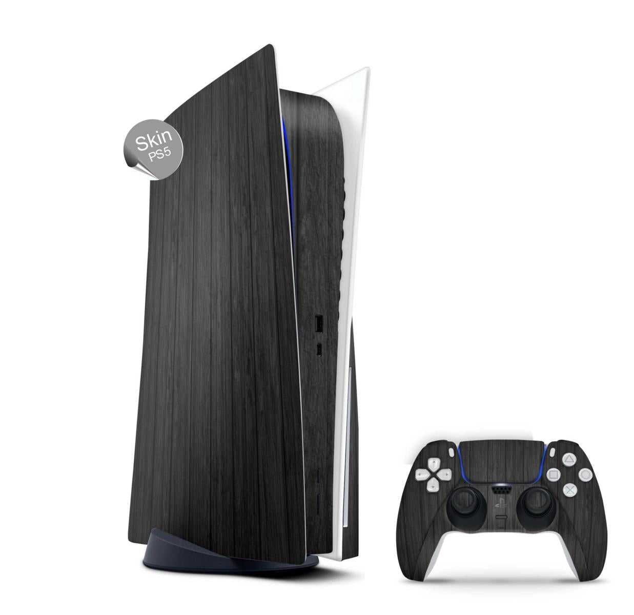 PS5 Skin Design Aufkleber Vinyl Folie Premium Skins mit PS5 Controller Dark Wood Aufkleber Skins4u