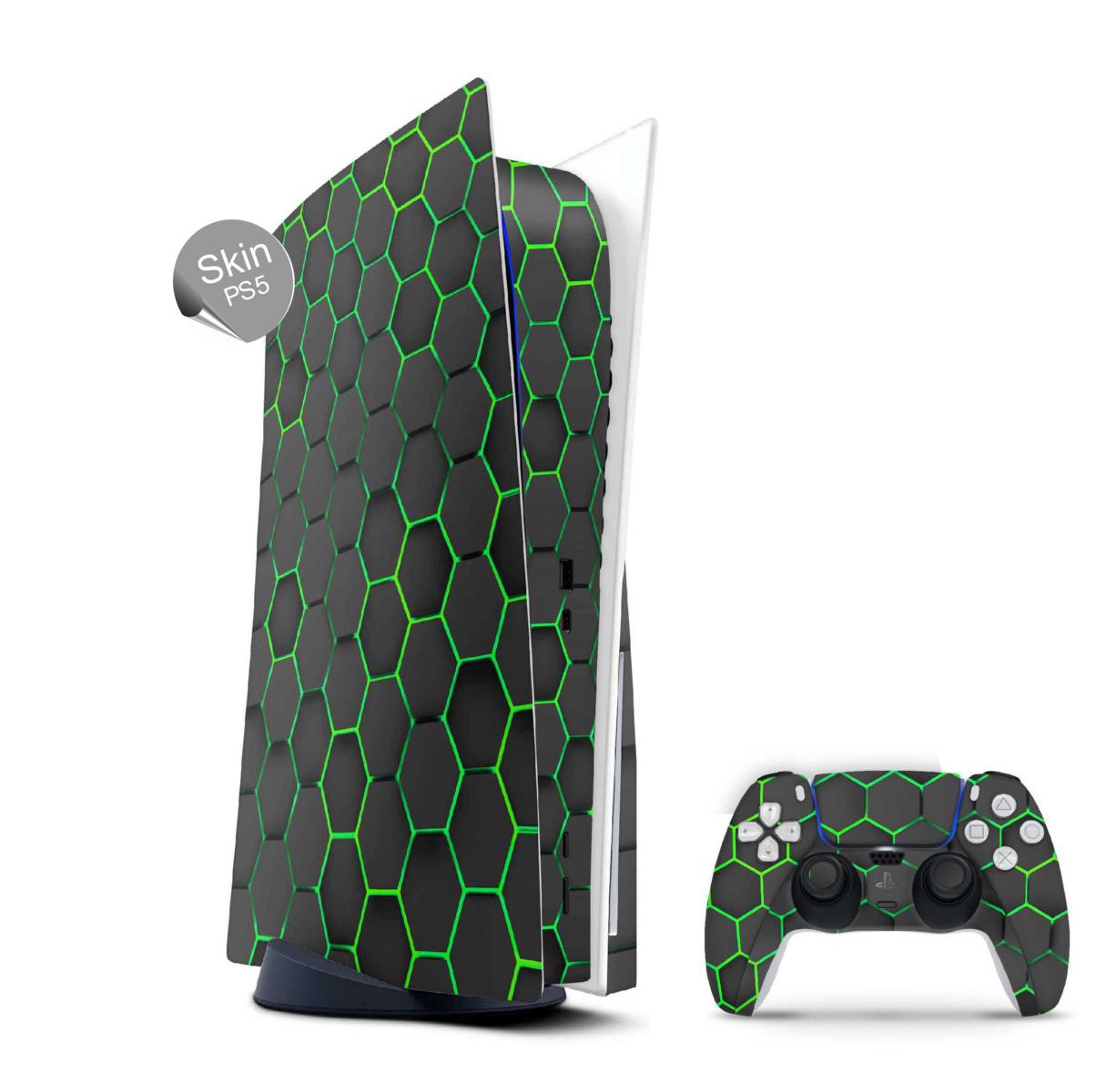 PS5 Skin Design Aufkleber Vinyl Folie Premium Skins mit PS5 Controller Exo grün Aufkleber Skins4u