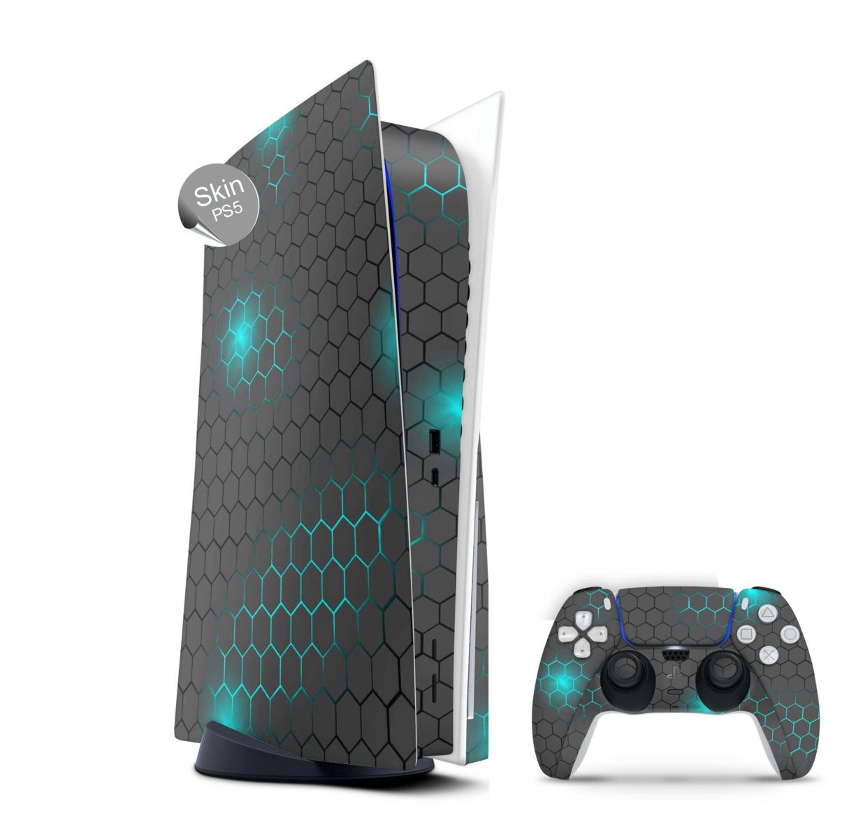 PS5 Skin Design Aufkleber Vinyl Folie Premium Skins mit PS5 Controller Exo small blue Aufkleber Skins4u