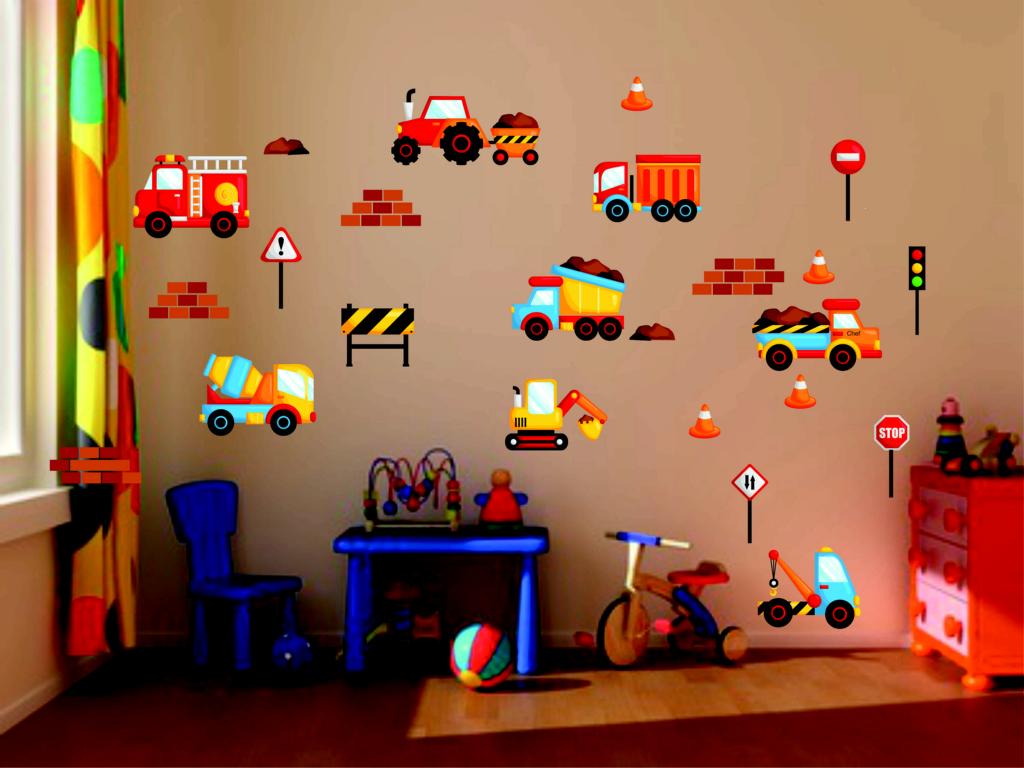 Wandtattoo Baustelle LKW Bagger Wandaufkleber Wandsticker Kinderzimmer Fahrzeuge Wandtattoo Skins4u