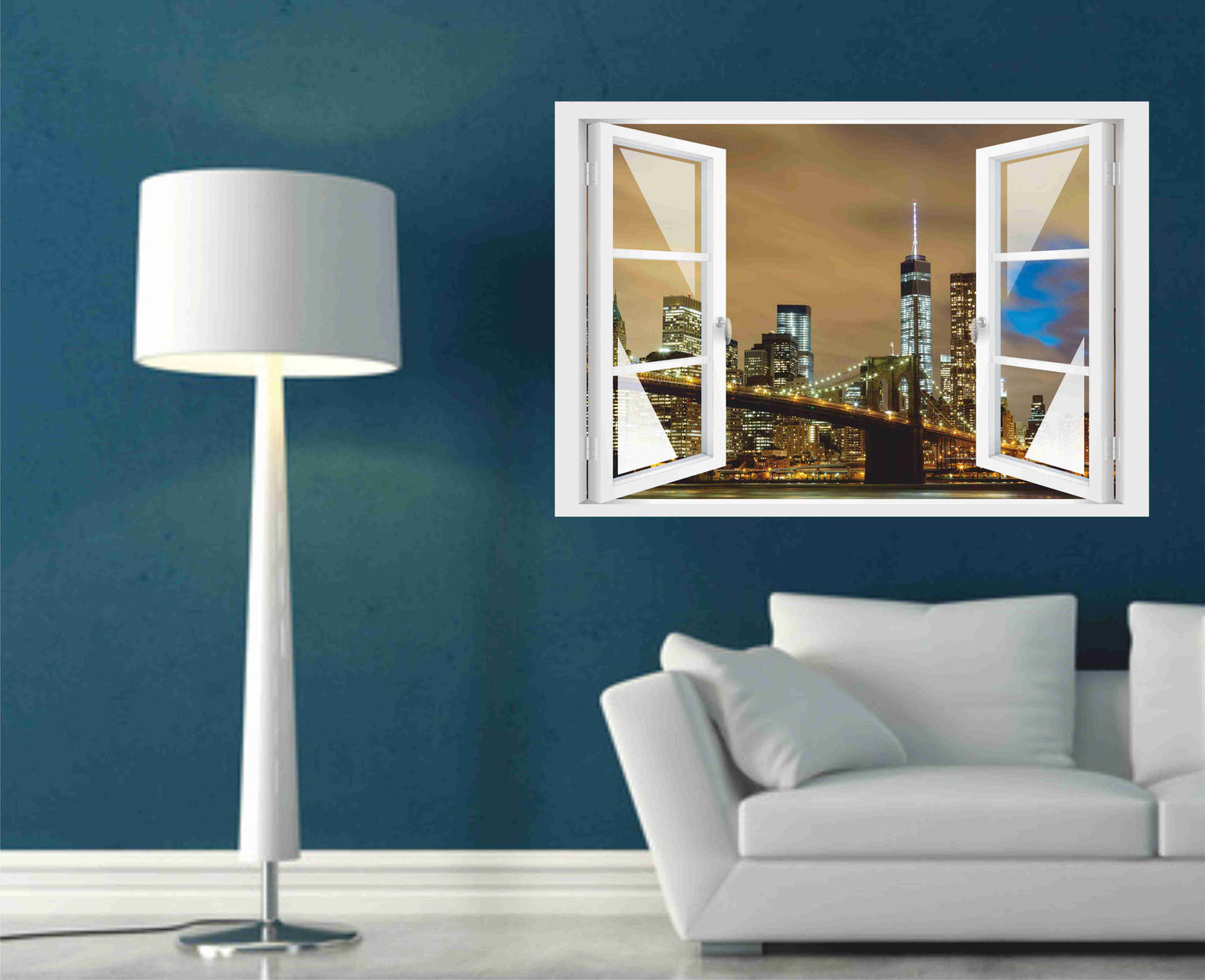Offenes Fenster 3D Wandtattoo – Selbstklebender Wandaufkleber/Wandsticker – Motiv New York bei Nacht Wandtattoo skins4u