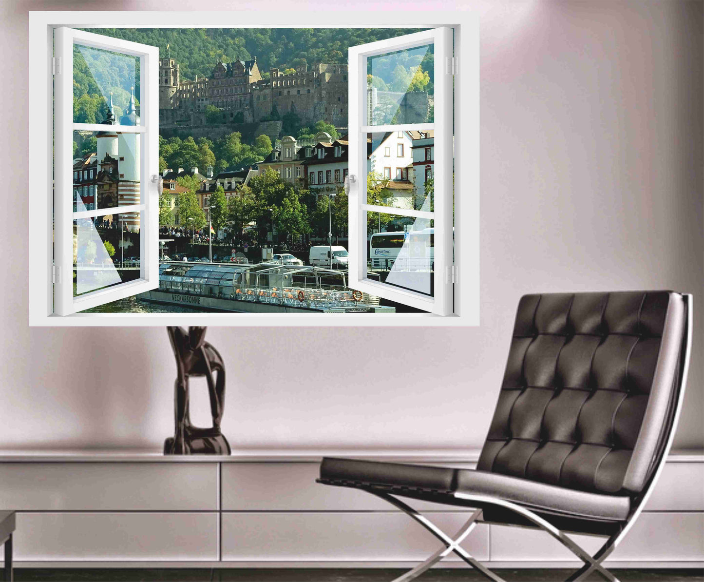 Offenes Fenster 3D Wandtattoo – Selbstklebender Wandaufkleber/Wandsticker – Motiv Heidelberger Schloß Wandtattoo skins4u