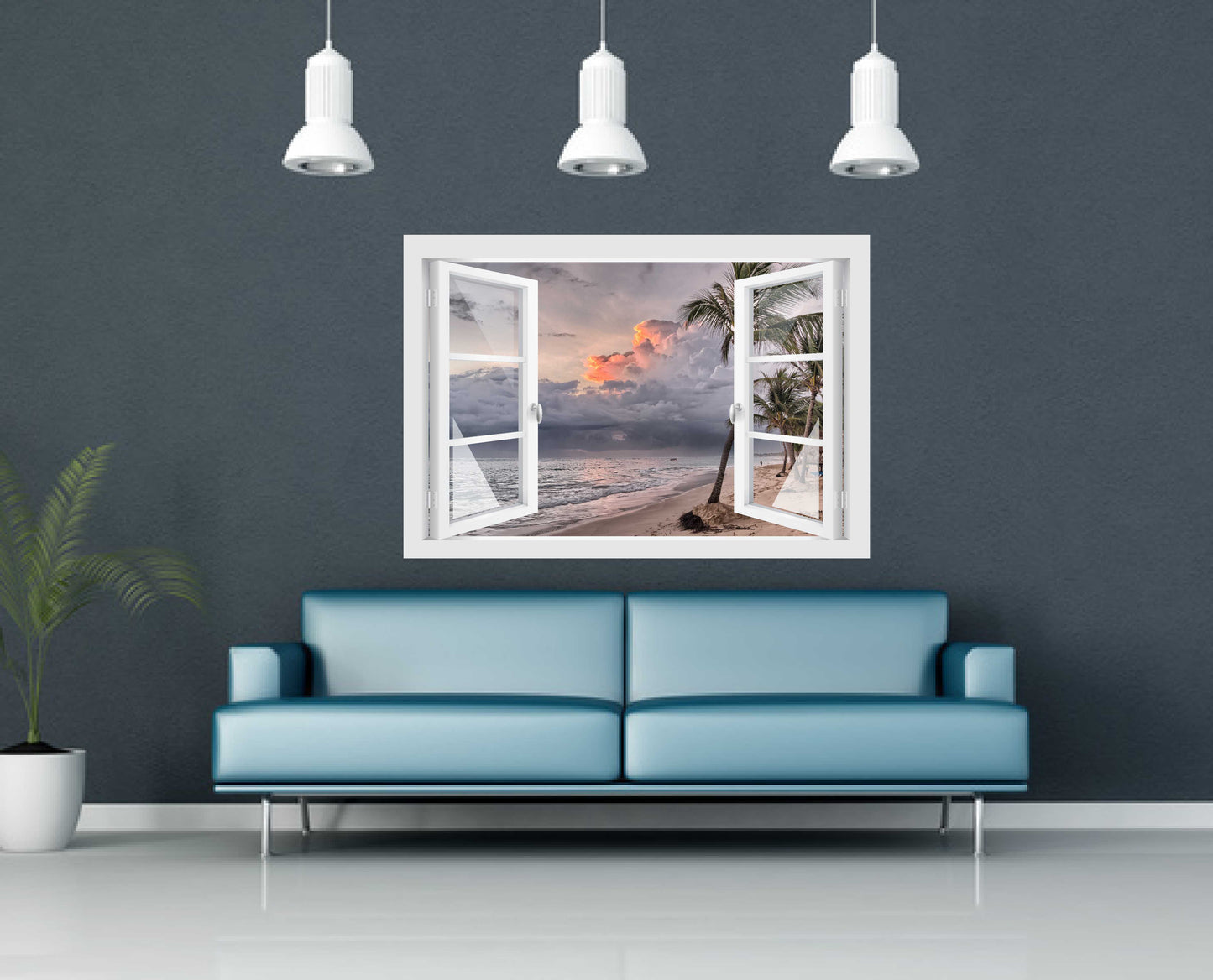 Offenes Fenster 3D Wandtattoo – Selbstklebender Wandaufkleber/Wandsticker – Motiv The Beach Wandtattoo skins4u