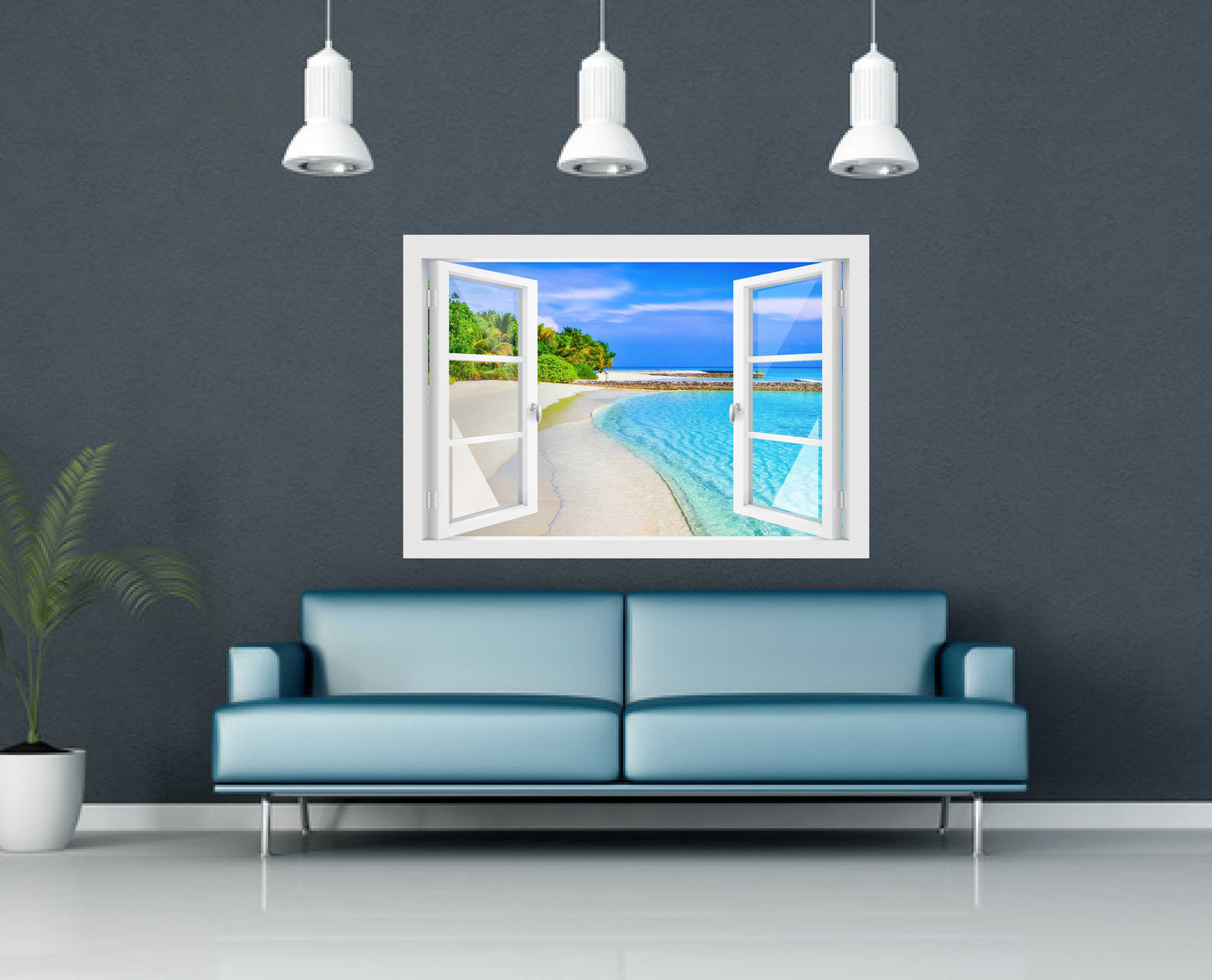 Offenes Fenster 3D Wandtattoo – Selbstklebender Wandaufkleber/Wandsticker – Motiv Traumstrand Wandtattoo skins4u