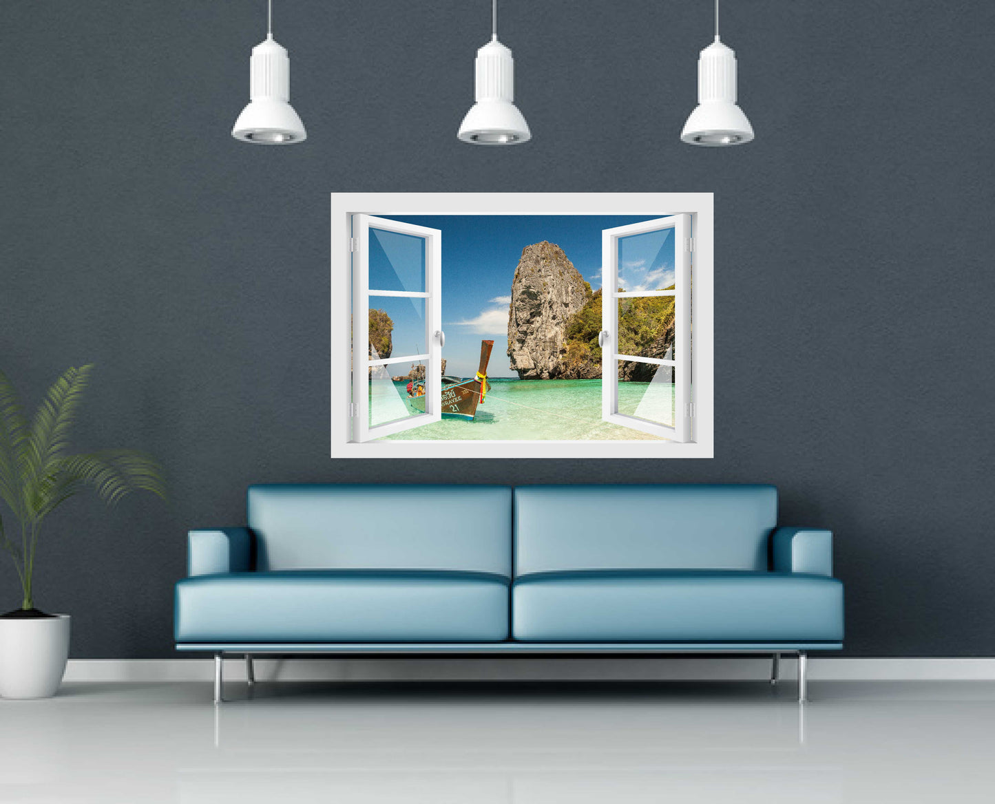 Offenes Fenster 3D Wandtattoo – Selbstklebender Wandaufkleber/Wandsticker – Motiv Südsee Wandtattoo skins4u