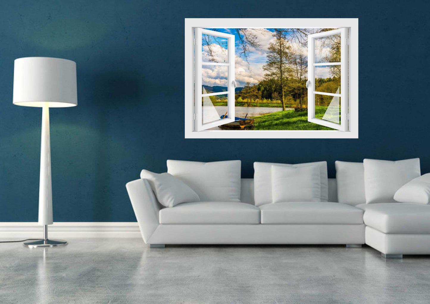 Offenes Fenster 3D Wandtattoo – Selbstklebender Wandaufkleber/Wandsticker – Motiv Waldsee Wandtattoo skins4u