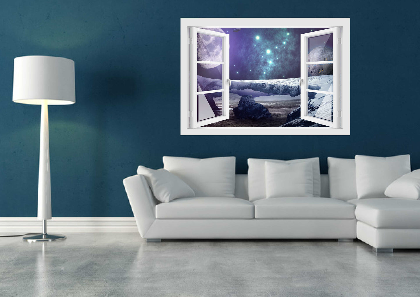 Offenes Fenster 3D Wandtattoo – Selbstklebender Wandaufkleber/Wandsticker – Motiv Weltall Future Wandtattoo skins4u