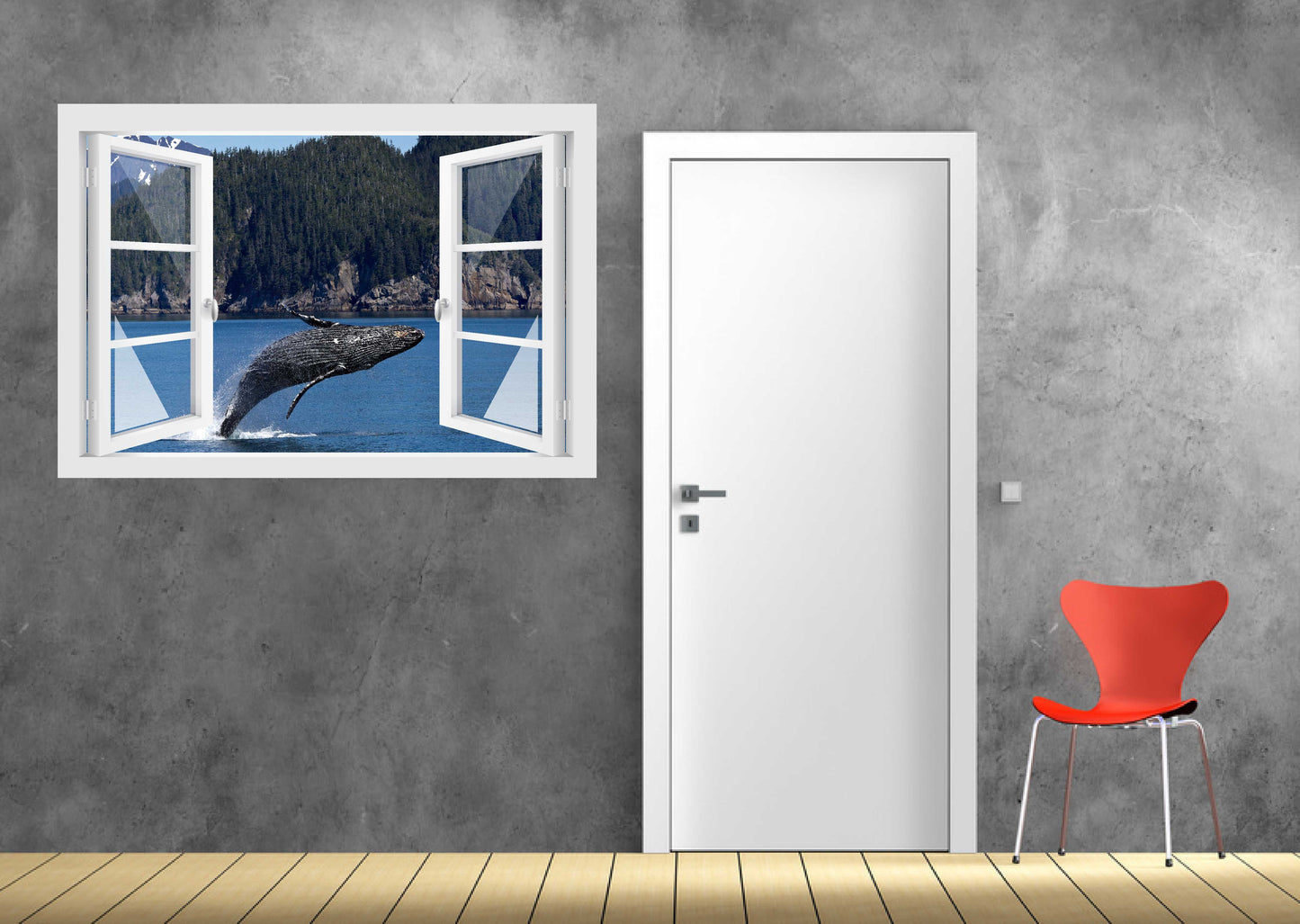 Offenes Fenster 3D Wandtattoo – Selbstklebender Wandaufkleber/Wandsticker – Motiv Wal Wandtattoo skins4u