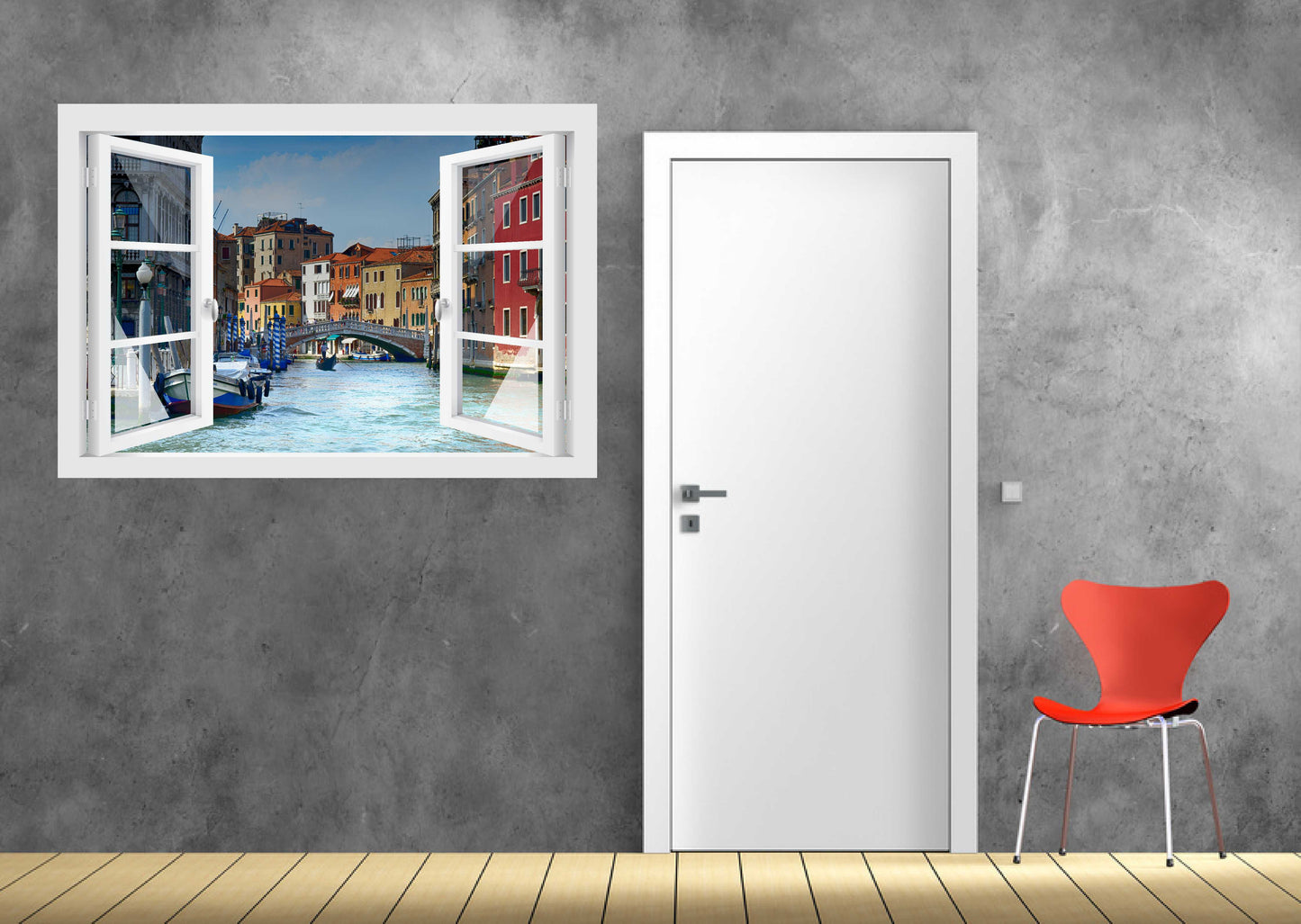Offenes Fenster 3D Wandtattoo – Selbstklebender Wandaufkleber/Wandsticker – Motiv Venedig Wandtattoo skins4u