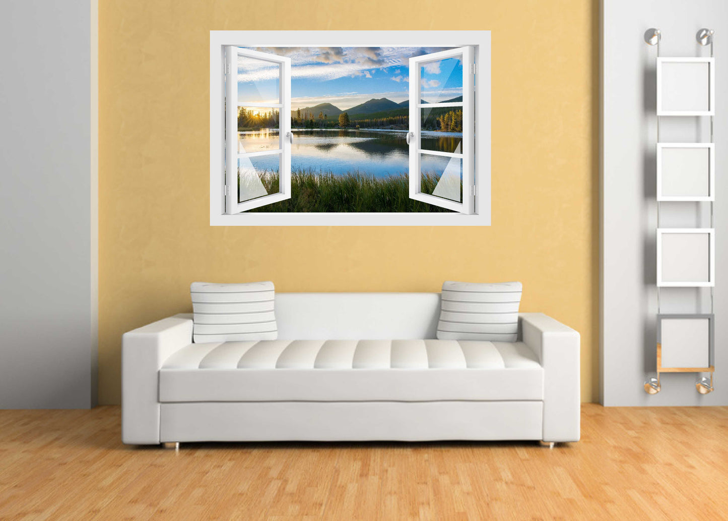 Offenes Fenster 3D Wandtattoo – Selbstklebender Wandaufkleber/Wandsticker – Motiv The Lake Wandtattoo skins4u
