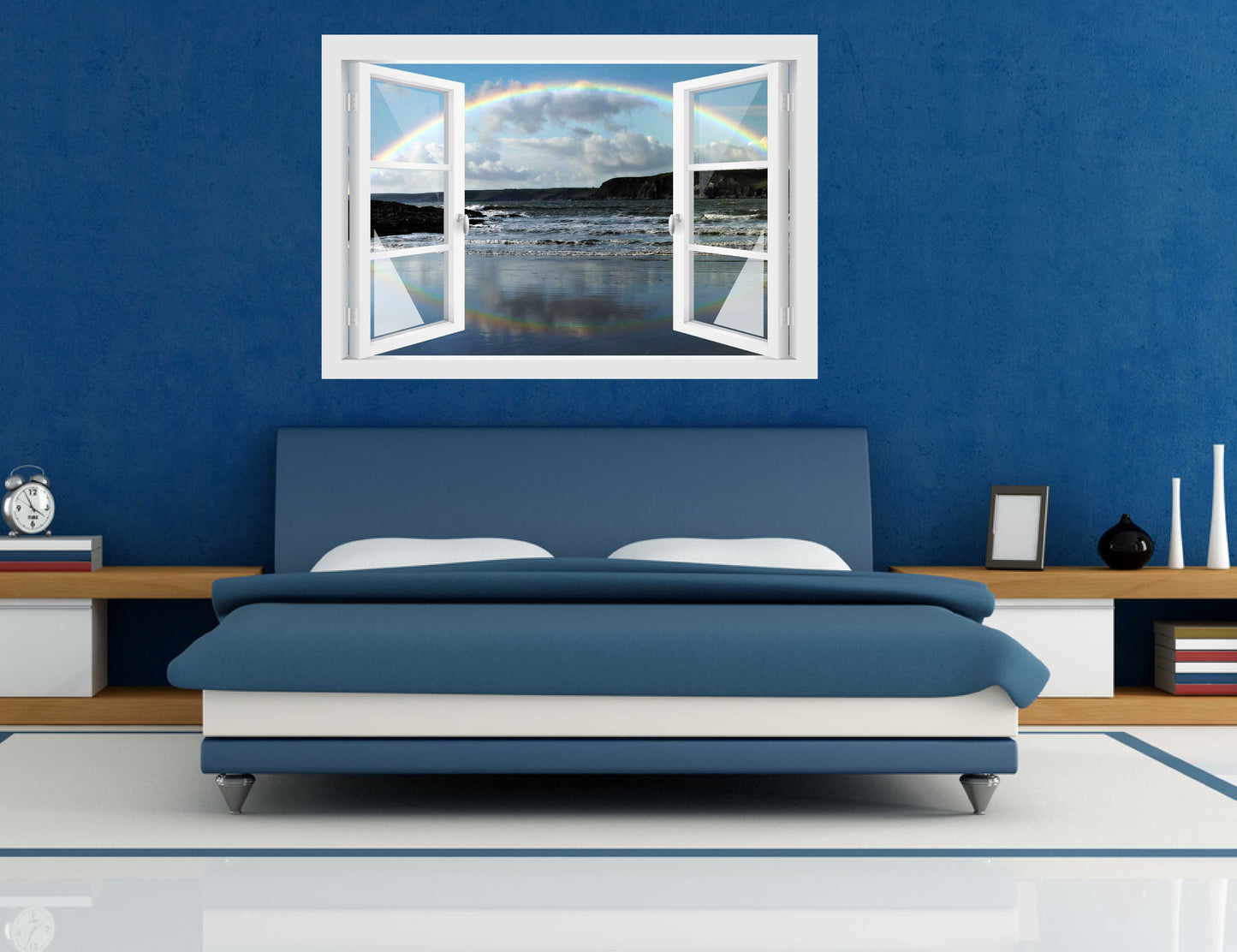 Offenes Fenster 3D Wandtattoo – Selbstklebender Wandaufkleber/Wandsticker – Motiv Regenbogen Wandtattoo skins4u