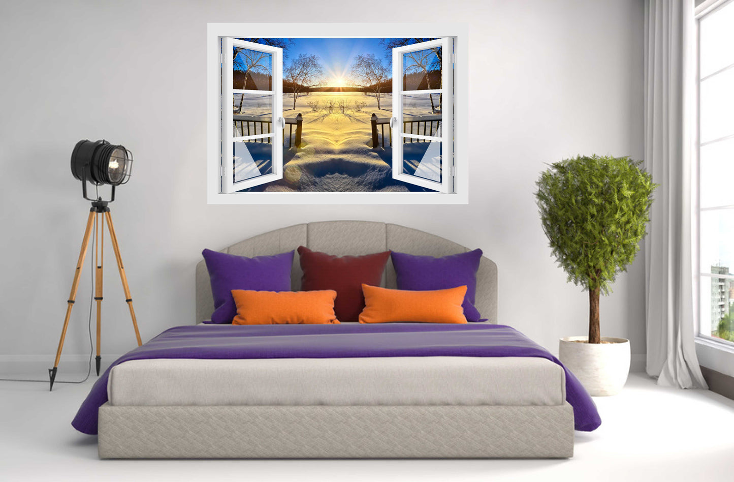 Offenes Fenster 3D Wandtattoo – Selbstklebender Wandaufkleber/Wandsticker – Motiv Winter Sunset Wandtattoo skins4u