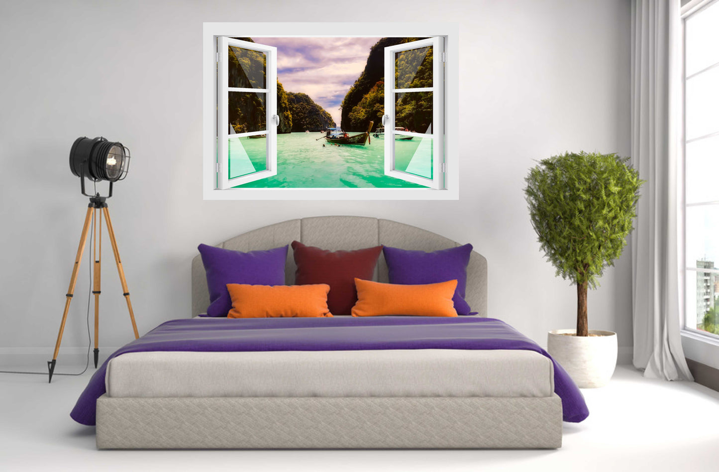 Offenes Fenster 3D Wandtattoo – Selbstklebender Wandaufkleber/Wandsticker – Motiv Thailand Wandtattoo skins4u