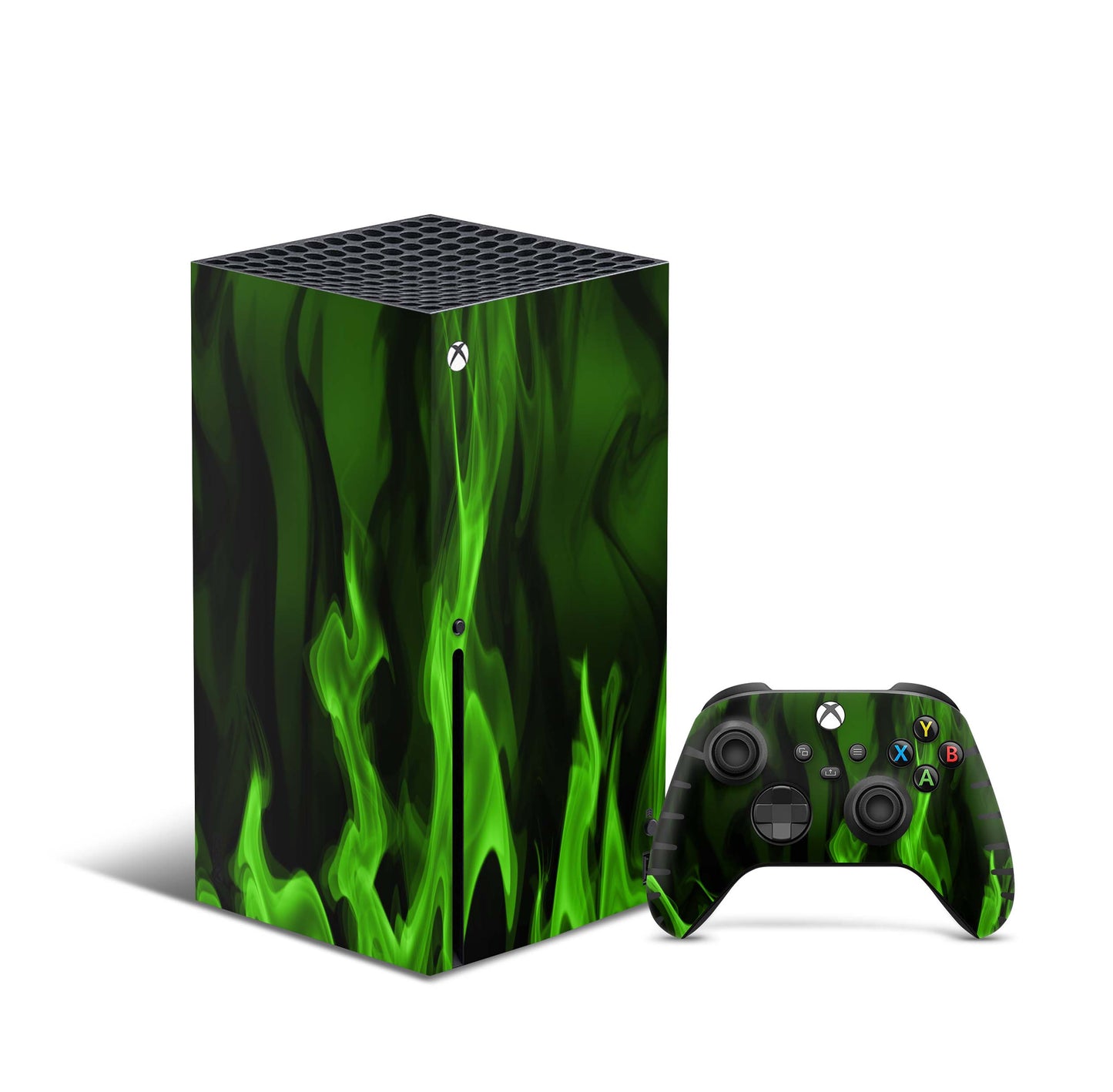 Xbox Series X Skin Aufkleber Design Schutzfolie Vinyl - Gruene-Flammen Aufkleber Skins4u