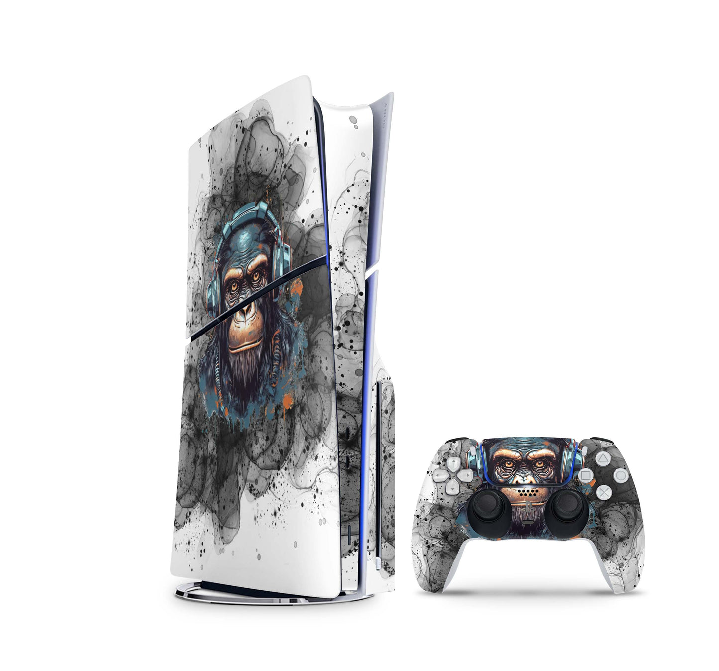 PS5 Slim Skins Disk Edition Aufkleber Design Premium Playstation 5 Skin + PS5 Controller Skin Black smoke MOnkey Aufkleber skins4u