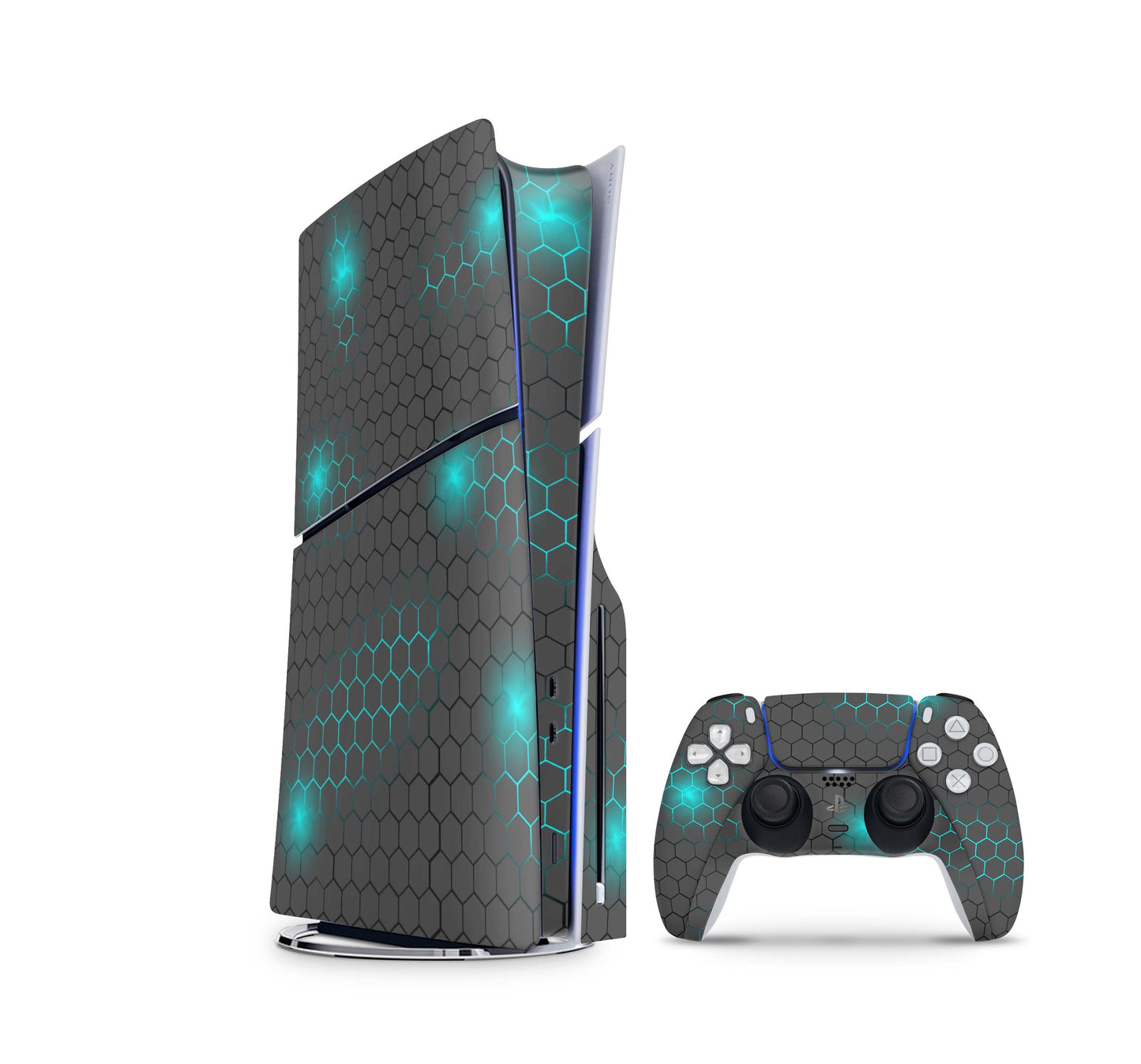 PS5 Slim Skins Disk Edition Aufkleber Design Premium Playstation 5 Skin + PS5 Controller Skin Exo small blue Aufkleber skins4u