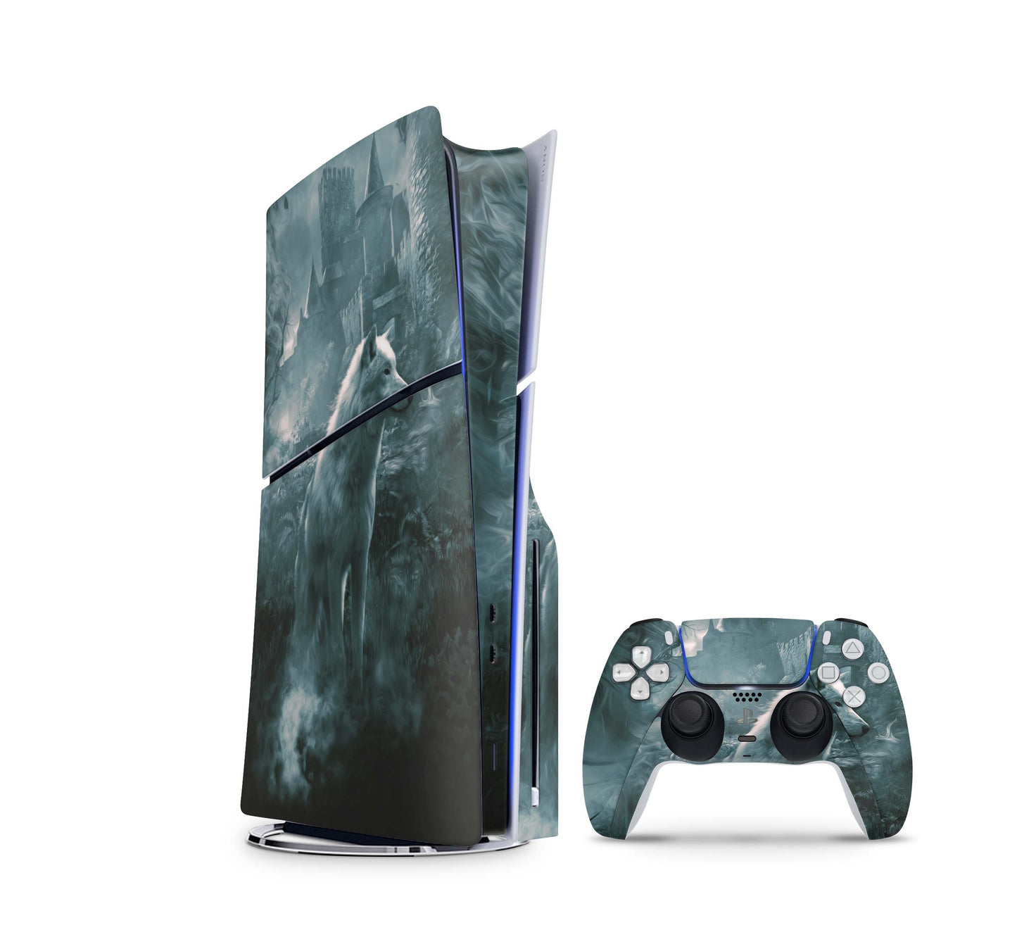 PS5 Slim Skins Disk Edition Aufkleber Design Premium Playstation 5 Skin + PS5 Controller Skin Ghost Wolf Aufkleber skins4u