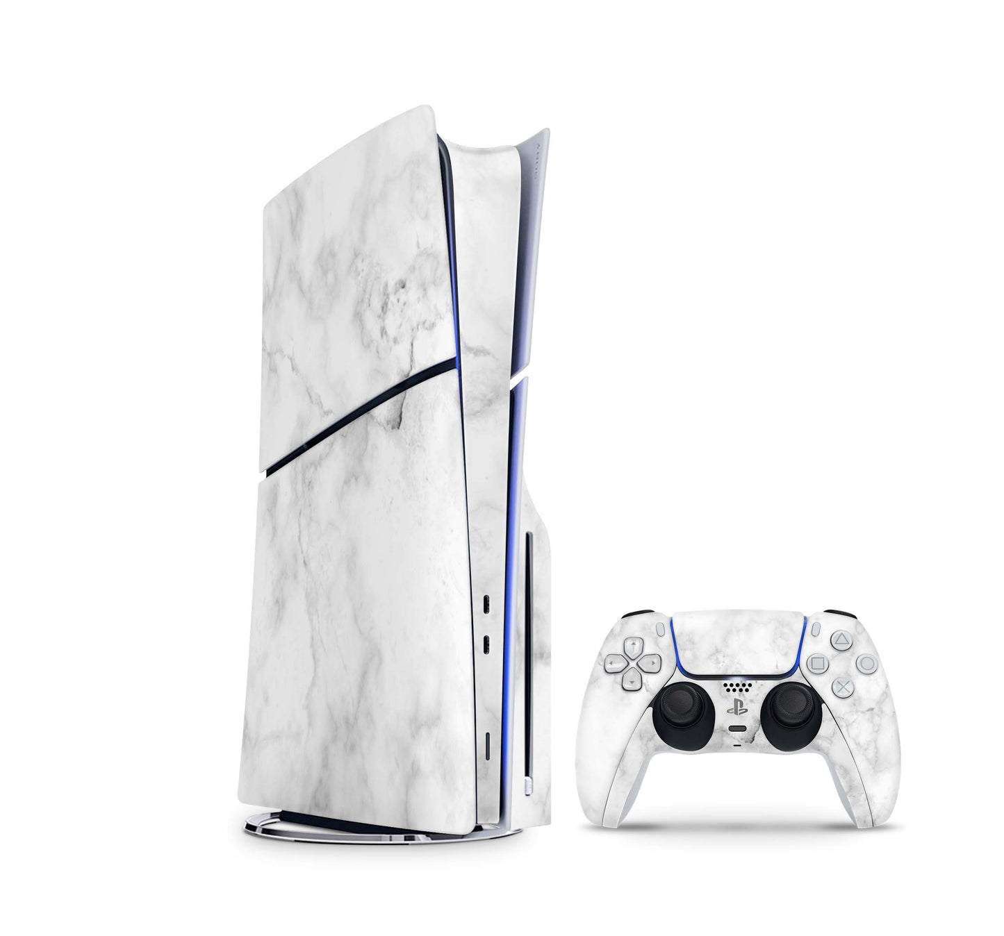 PS5 Slim Skins Disk Edition Aufkleber Design Premium Playstation 5 Skin + PS5 Controller Skin Marmor weiss Aufkleber skins4u
