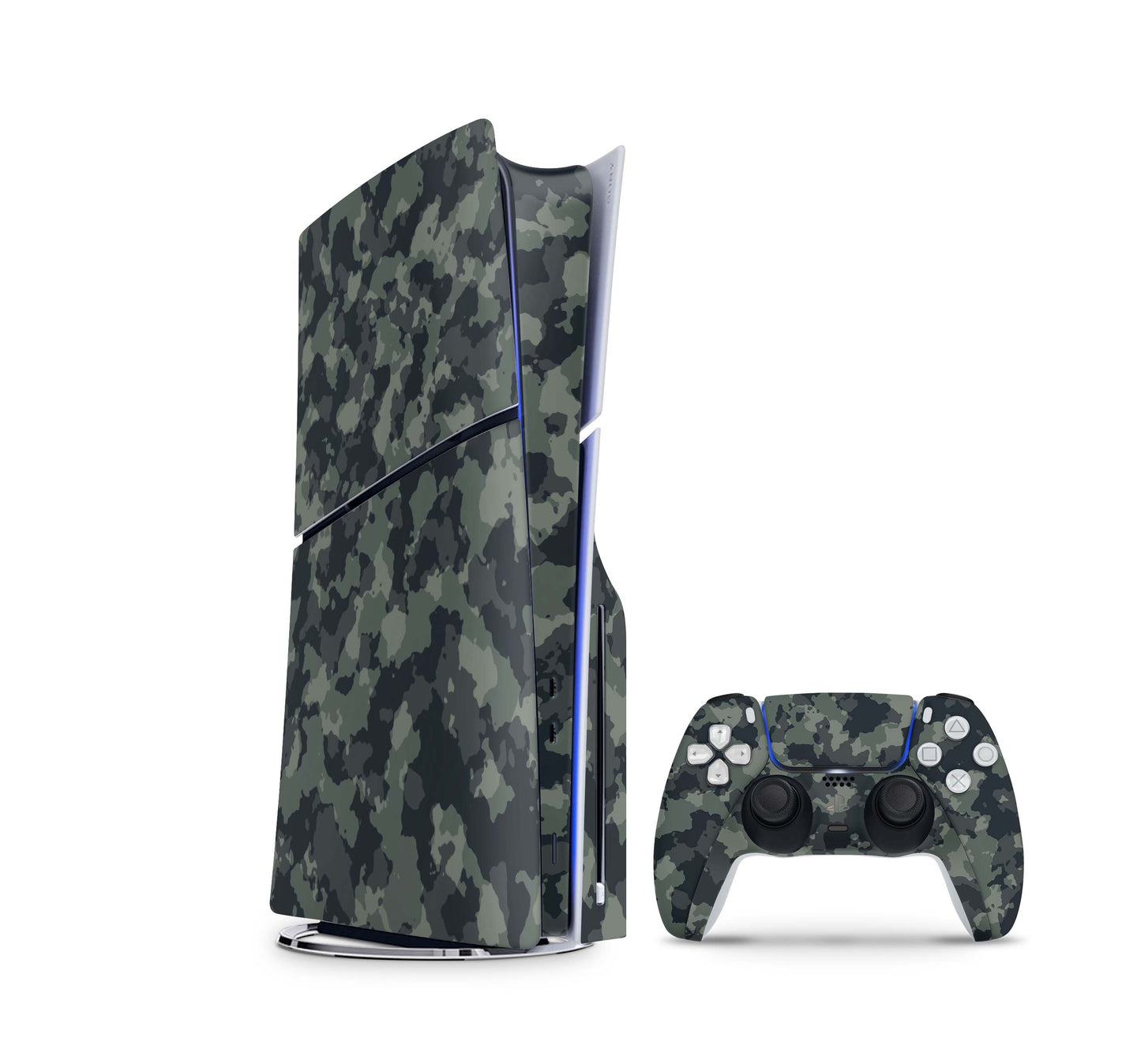 PS5 Slim Skins Disk Edition Aufkleber Design Premium Playstation 5 Skin + PS5 Controller Skin Shadow Camo green Aufkleber skins4u