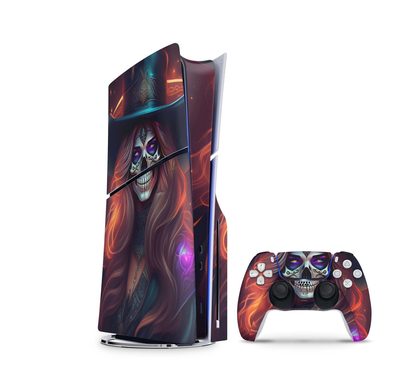PS5 Slim Skins Disk Edition Aufkleber Design Premium Playstation 5 Skin + PS5 Controller Skin Skull Lady Aufkleber skins4u