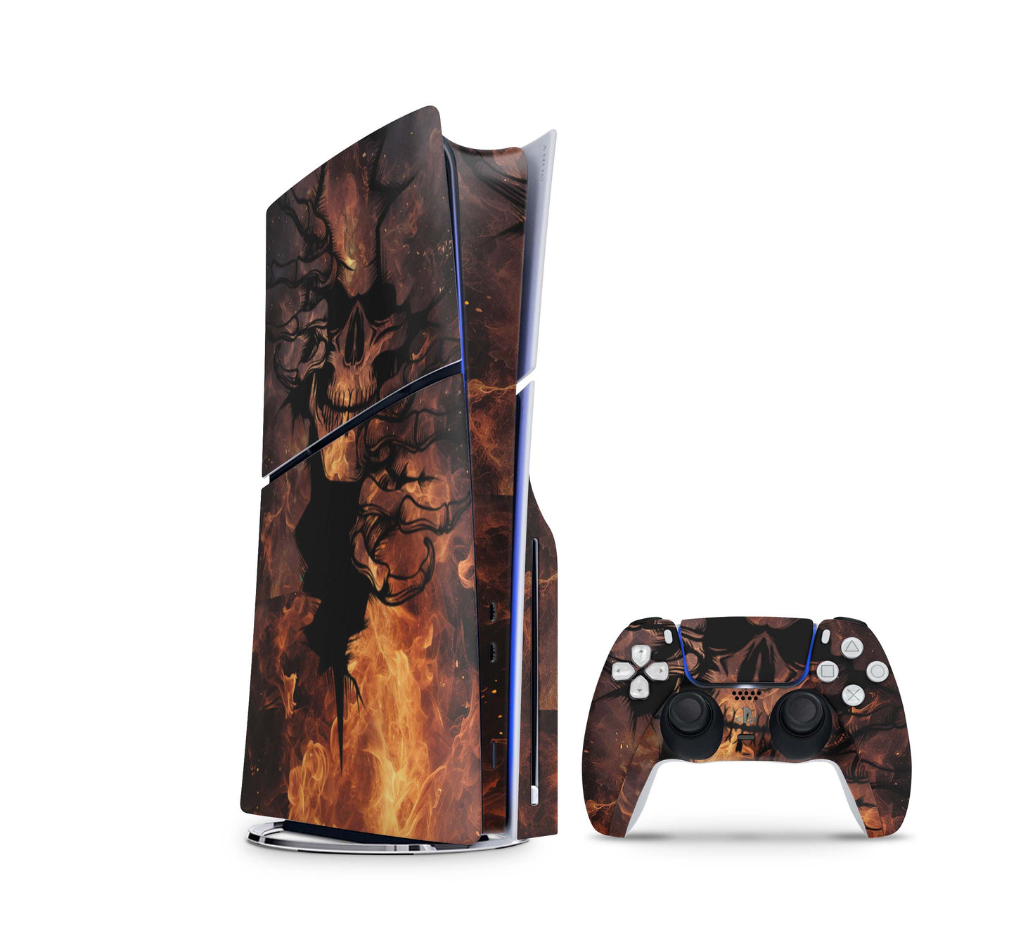 PS5 Slim Skins Disk Edition Aufkleber Design Premium Playstation 5 Skin + PS5 Controller Skin Skull on Fire Aufkleber skins4u