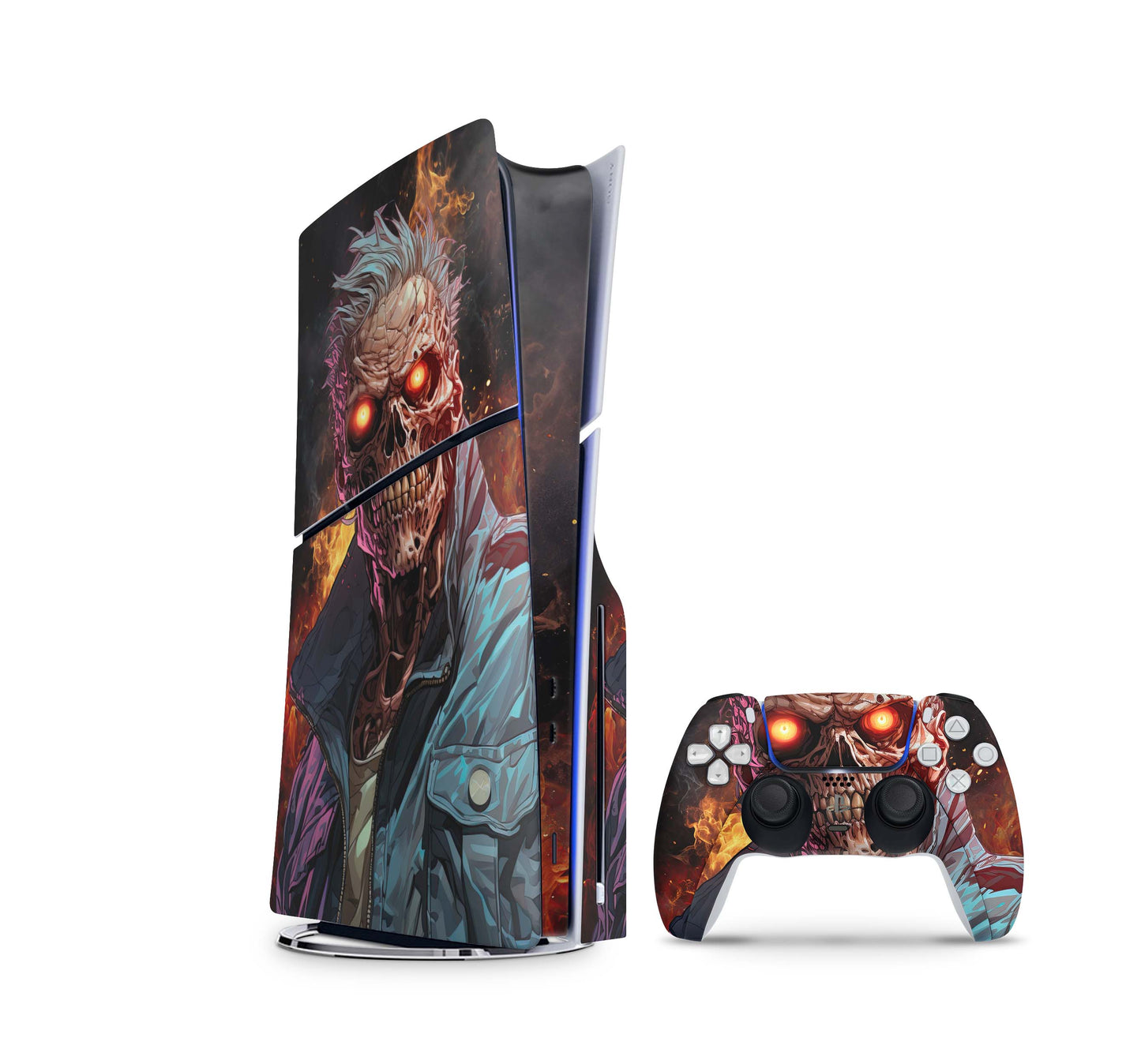 PS5 Slim Skins Disk Edition Aufkleber Design Premium Playstation 5 Skin + PS5 Controller Skin Zombie Fire Aufkleber skins4u
