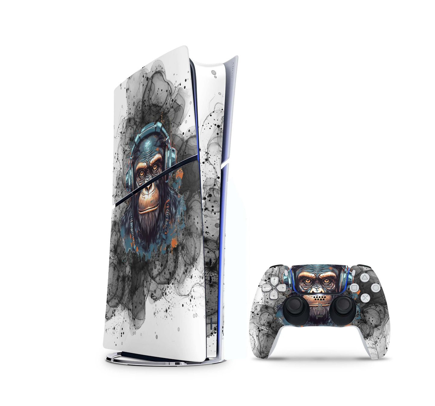 PS5 Slim Skins DIGITAL Edition Aufkleber Design Premium Playstation 5 Skin + PS5 Controller Skin Black smoke MOnkey Aufkleber skins4u