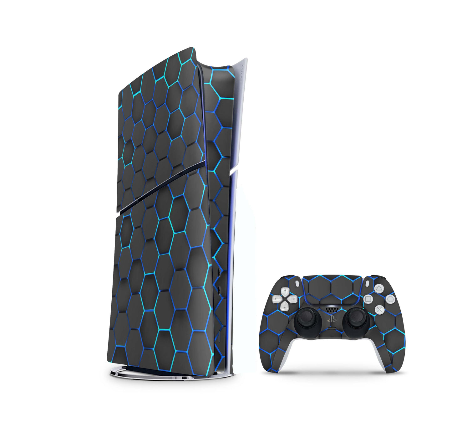 PS5 Slim Skins DIGITAL Edition Aufkleber Design Premium Playstation 5 Skin + PS5 Controller Skin Exo blau Aufkleber skins4u