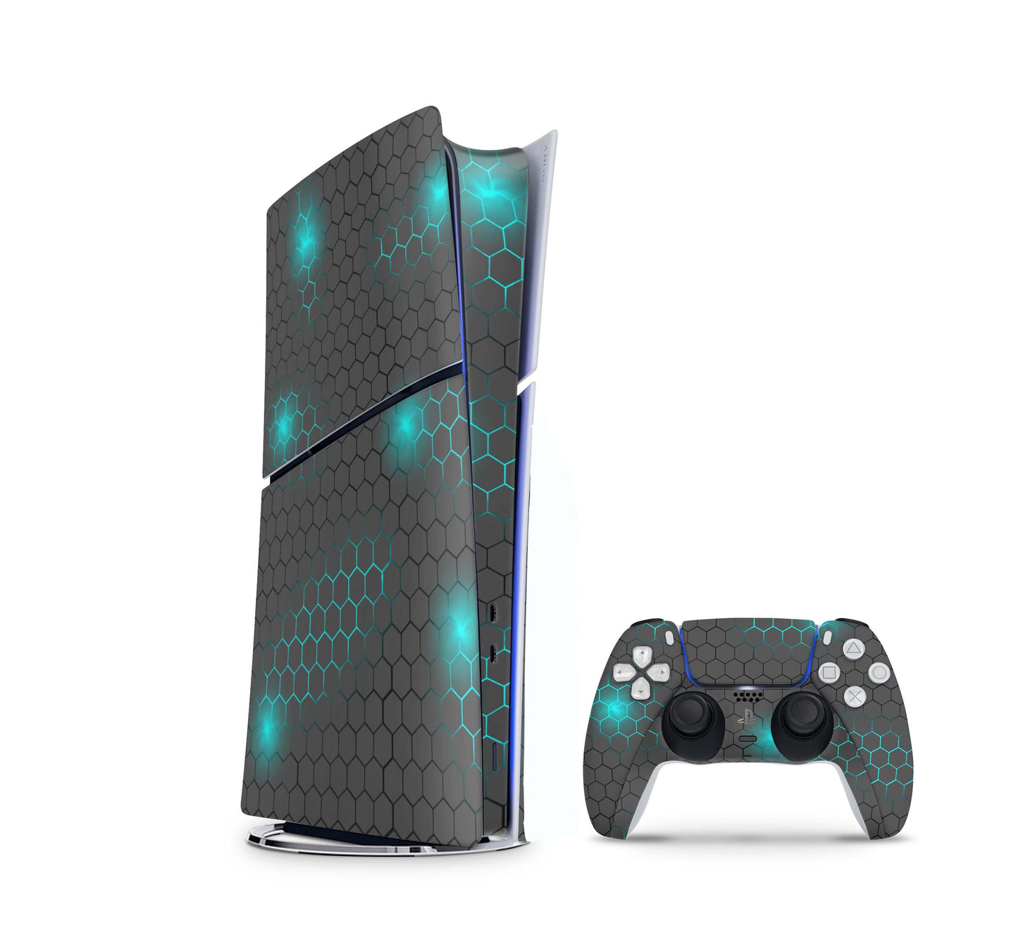 PS5 Slim Skins DIGITAL Edition Aufkleber Design Premium Playstation 5 Skin + PS5 Controller Skin Exo small blue Aufkleber skins4u
