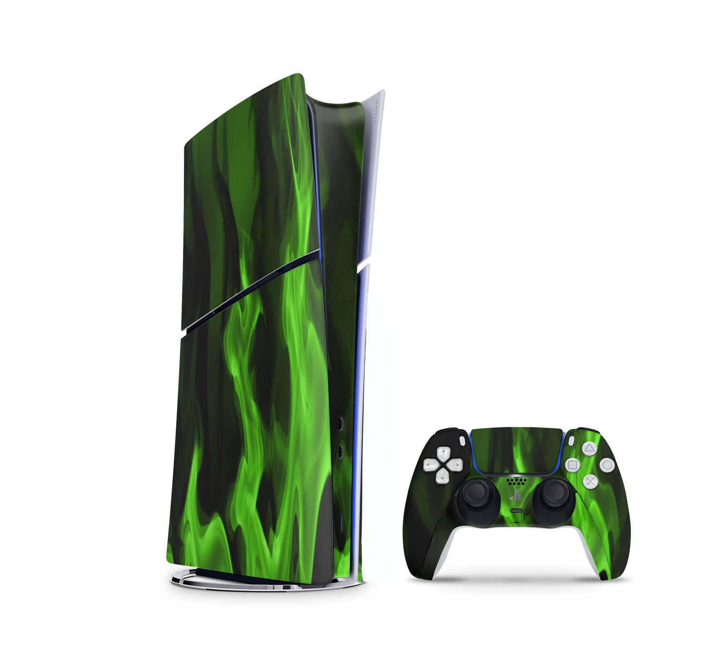 PS5 Slim Skins DIGITAL Edition Aufkleber Design Premium Playstation 5 Skin + PS5 Controller Skin Gruene Flammen Aufkleber skins4u