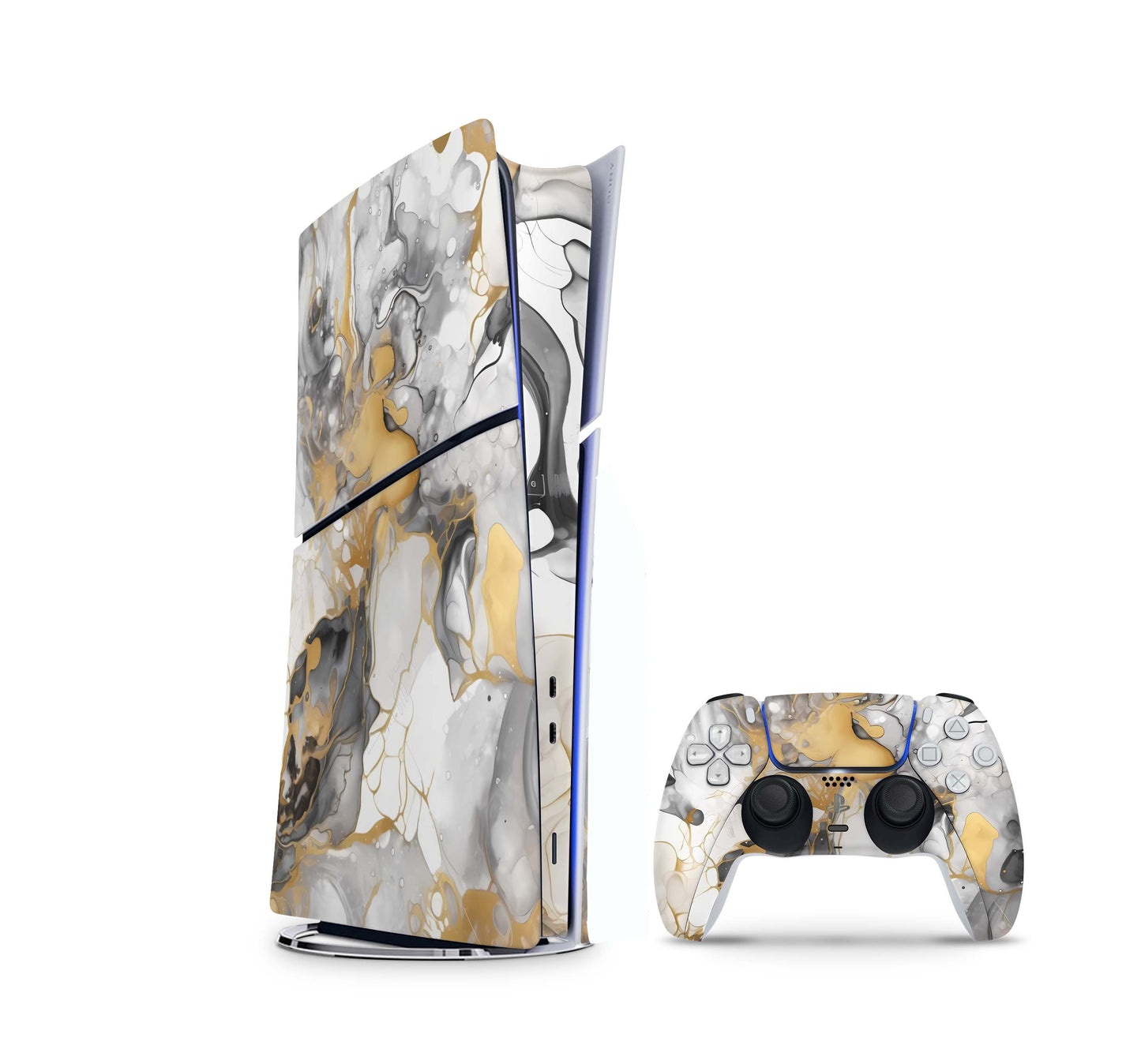 PS5 Slim Skins DIGITAL Edition Aufkleber Design Premium Playstation 5 Skin + PS5 Controller Skin Marmor golden light Aufkleber skins4u
