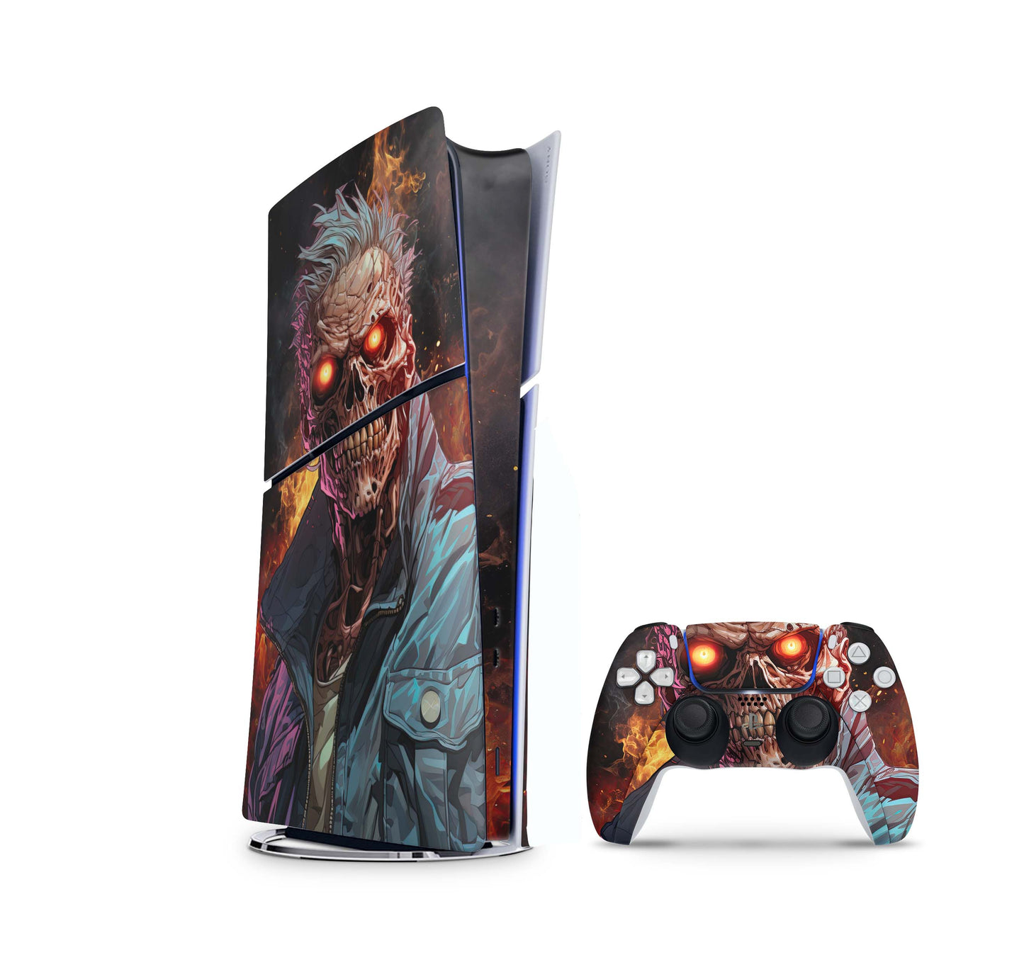PS5 Slim Skins DIGITAL Edition Aufkleber Design Premium Playstation 5 Skin + PS5 Controller Skin Zombie Fire Aufkleber skins4u