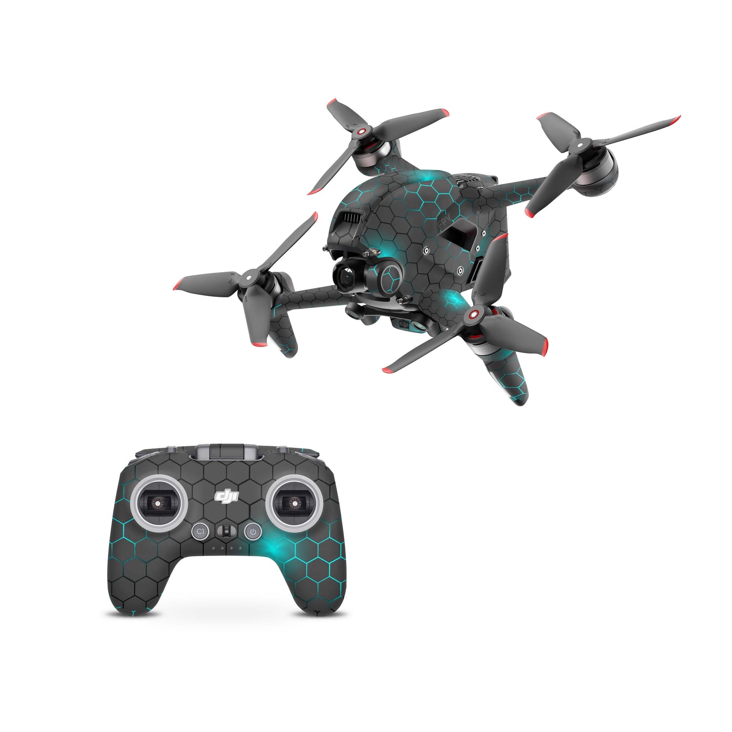 DJI FPV Skin Drohnen Folie DJI Skins für Goggles 2 und DJI Controller Exo small blau Elektronik-Sticker & -Aufkleber Skins4u DJI FPV Drohne + Controller 1