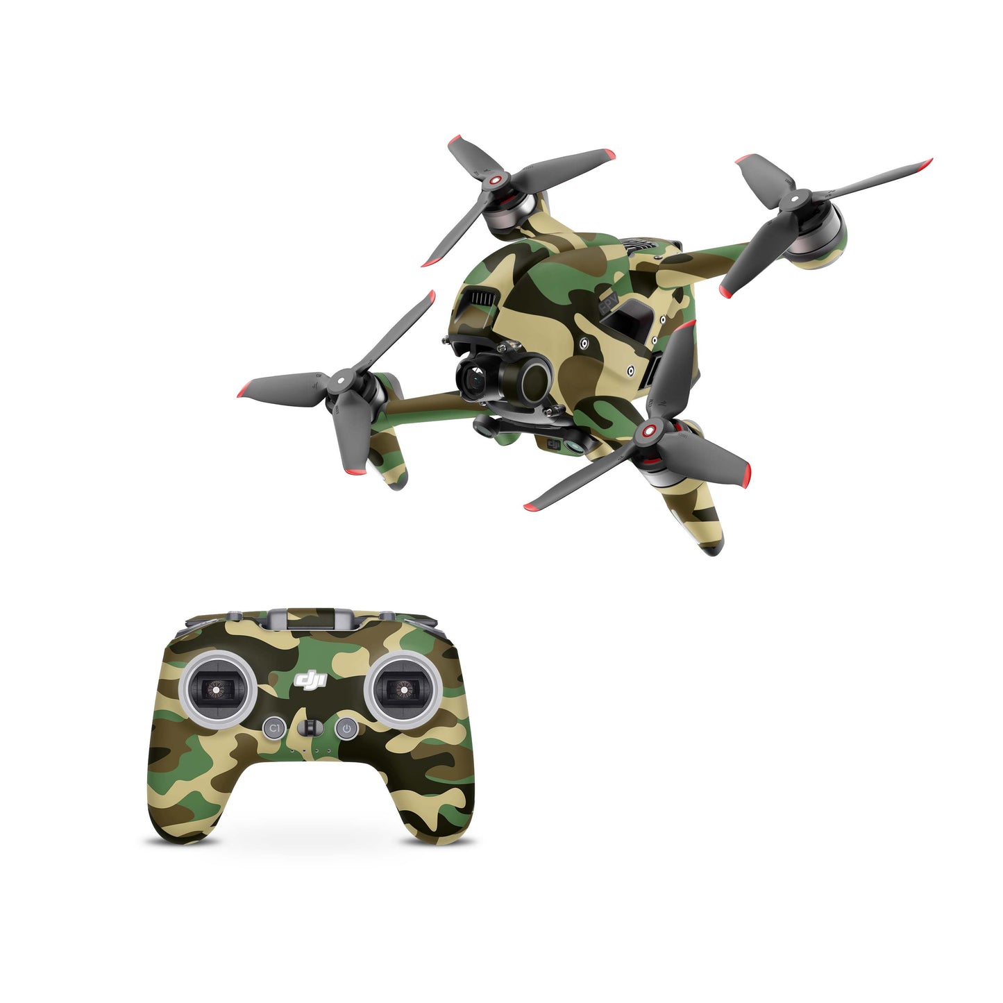 DJI FPV Skin Drohnen Folie DJI Skins für Goggles 2 und DJI Controller Wood Camouflage Elektronik-Sticker & -Aufkleber Skins4u DJI FPV Drohne + Controller 1