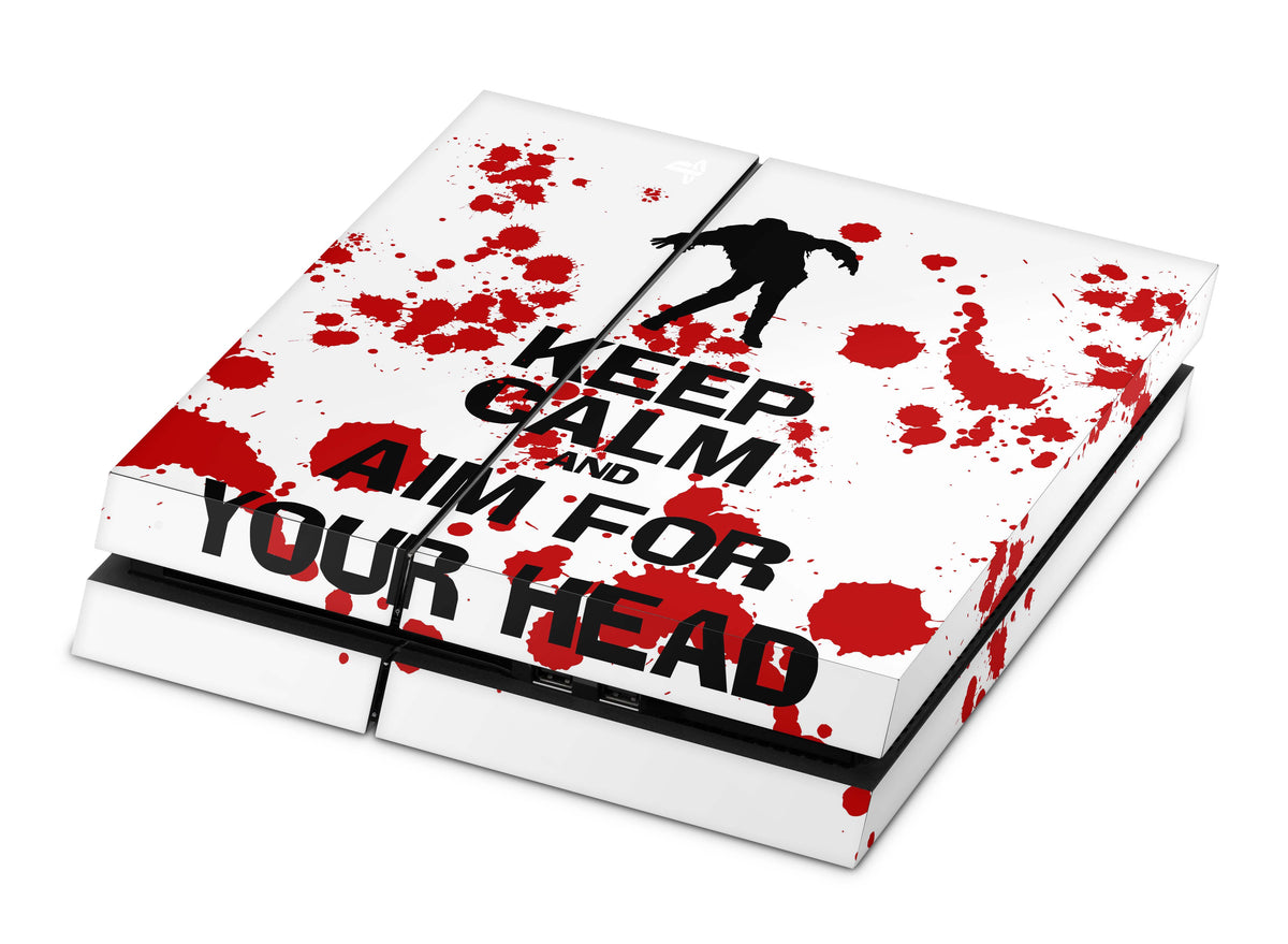 Playstation 4 Skin & Wrap Design Aufkleber Folie für PS4 Konsole 1.Generation keep calm zombie white Aufkleber skins4u