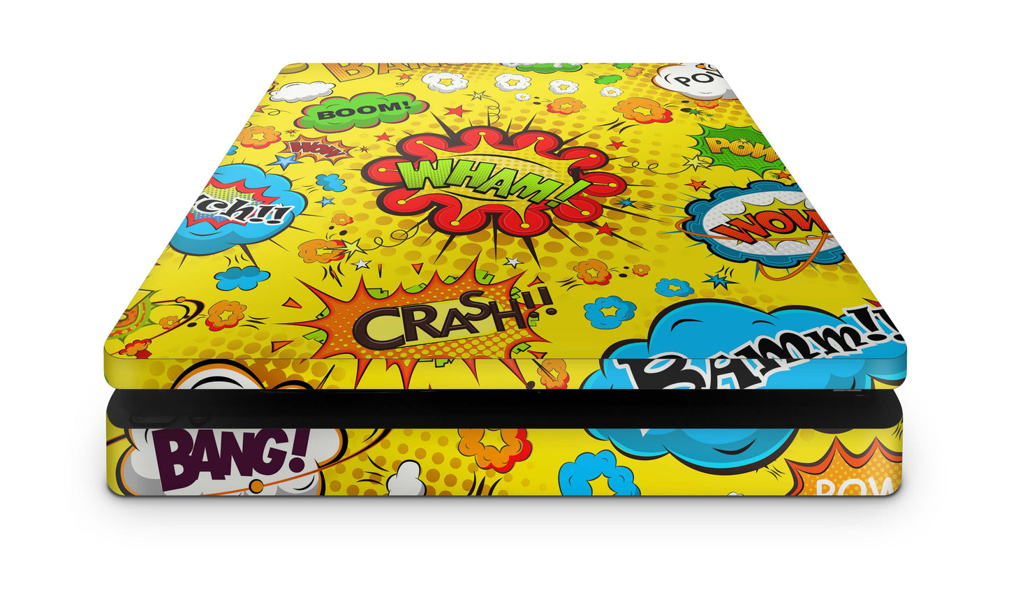 PS4 Slim Playstation 4 Skins: Design Vinyl Premium Skin Aufkleber für Konsole Comics gelb Aufkleber skins4u