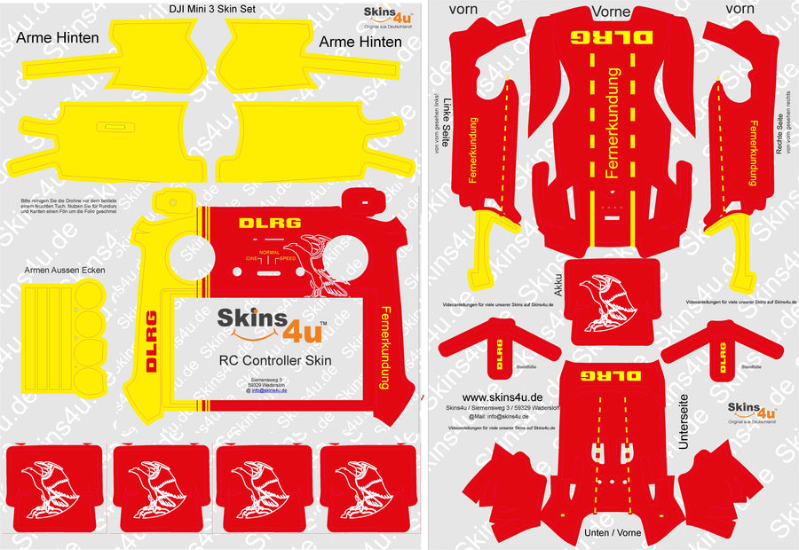 DJI Mini 3 Skin Folie DJI Mini 3 Pro + Controller Skins Vinyl Folierung Drohne DLRG Folierung Aufkleber skins4u   