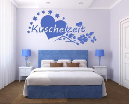 Wandtattoo Kuschelzeit Liebe Herz Blumenranke Sterne Wandaufkleber Schlafzimmer Wandtattoo Skins4u