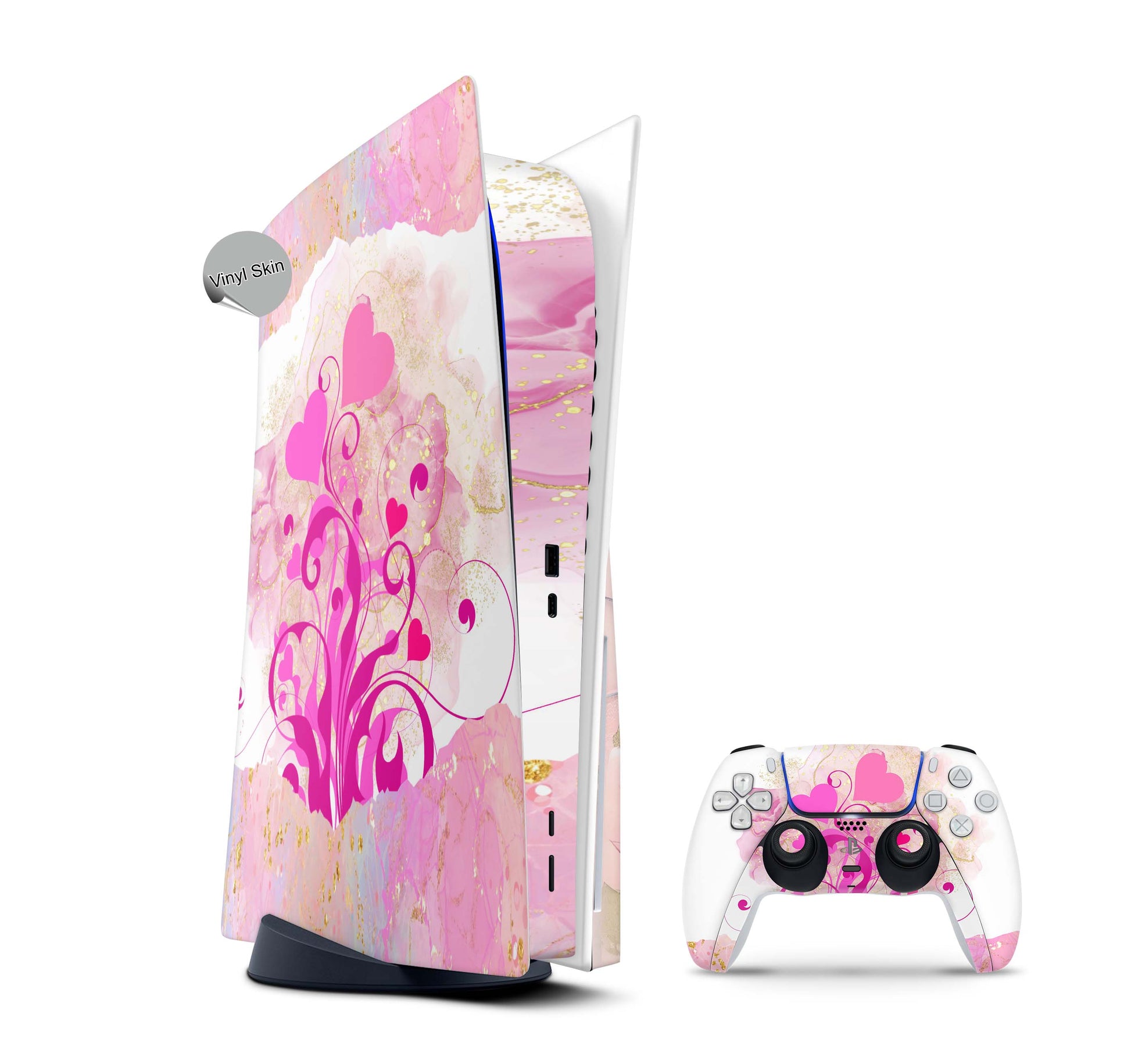 PS5 Skin Design Aufkleber Vinyl Folie Premium Skins mit PS5 Controller Boarder Hearts Aufkleber Skins4u   